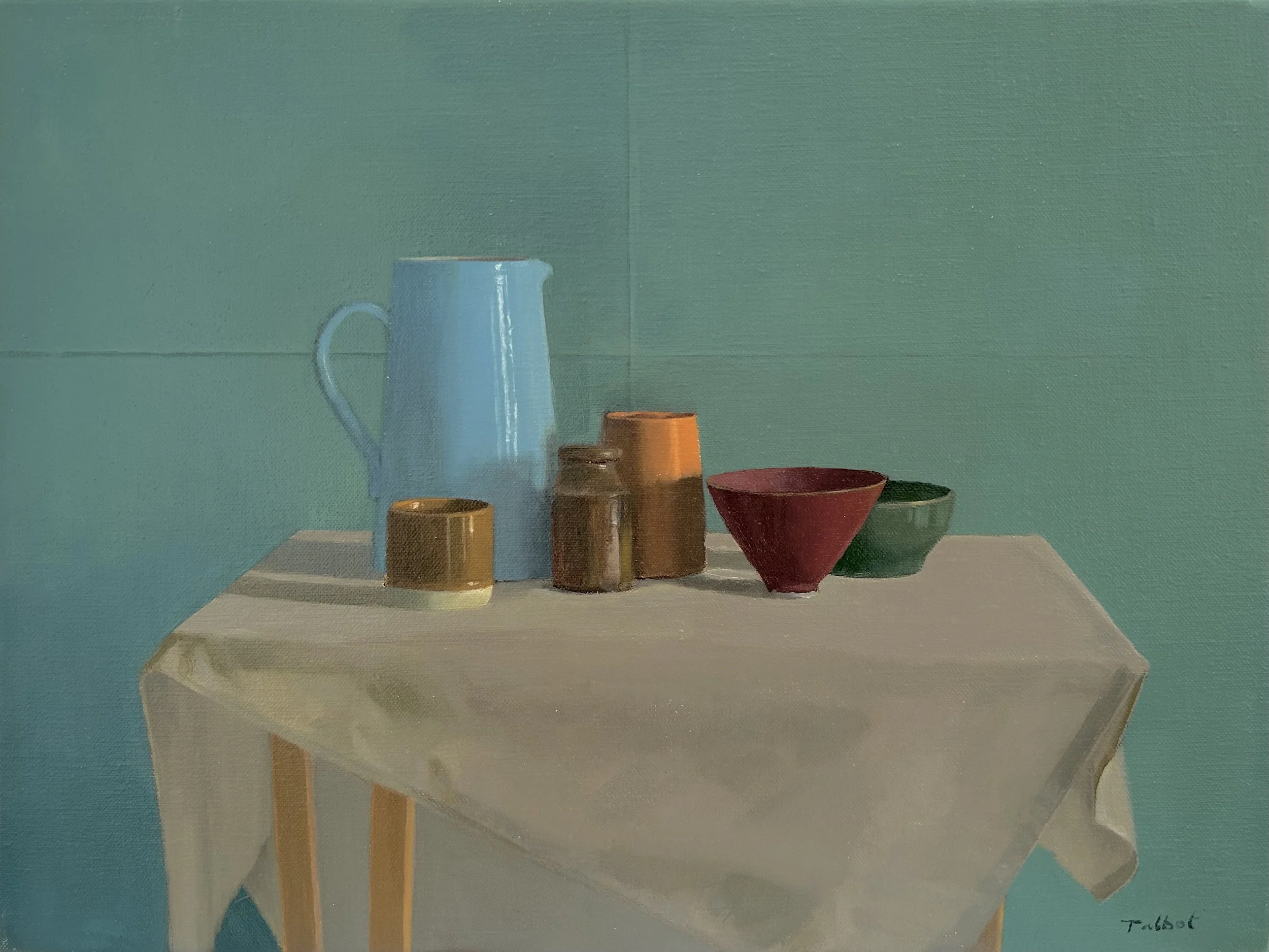 Blue jug, oil on linen, 30 x 40 cm, 2025.