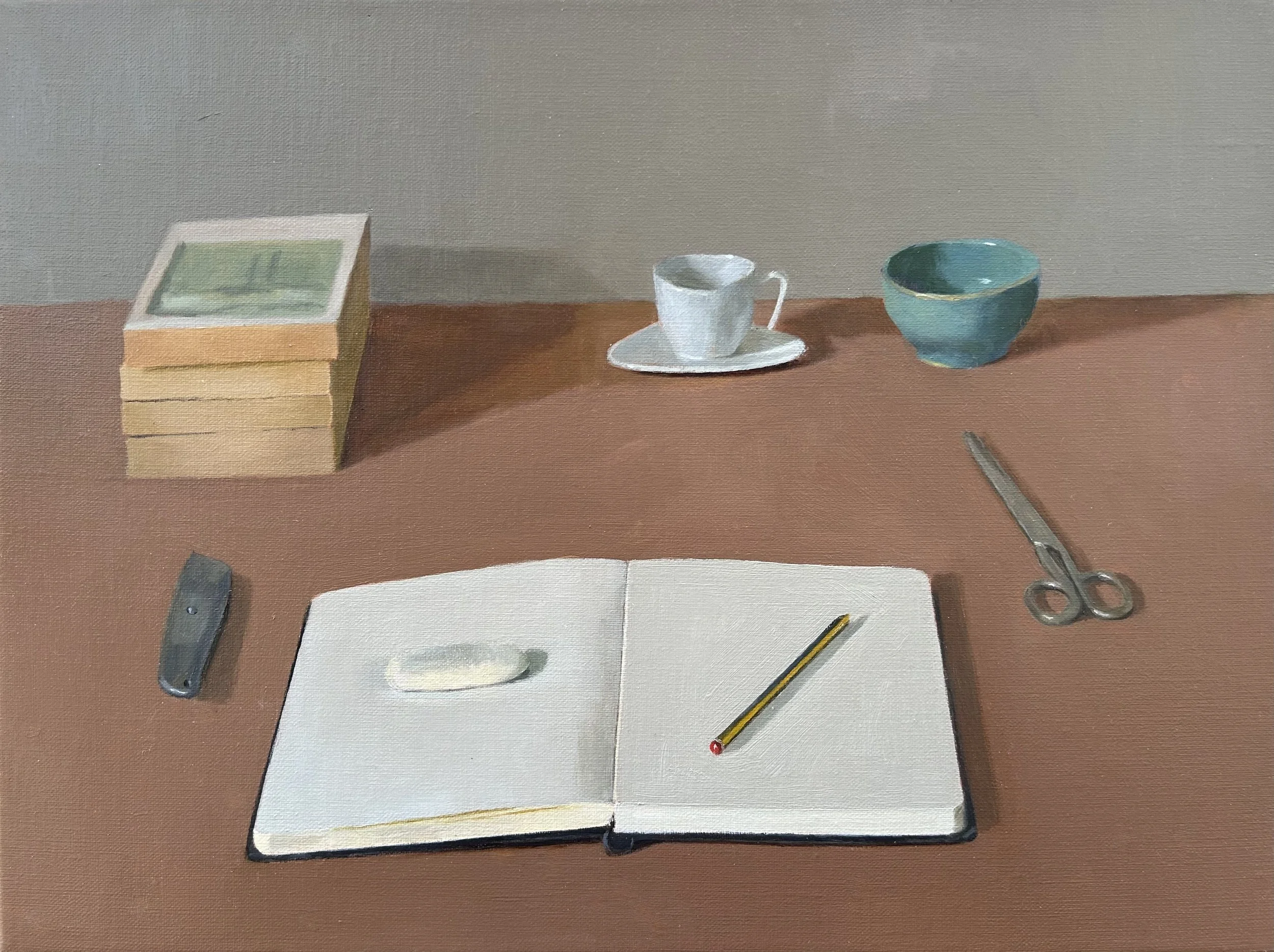 Notebook III, oil on linen, 30 x 40 cm, 2024.