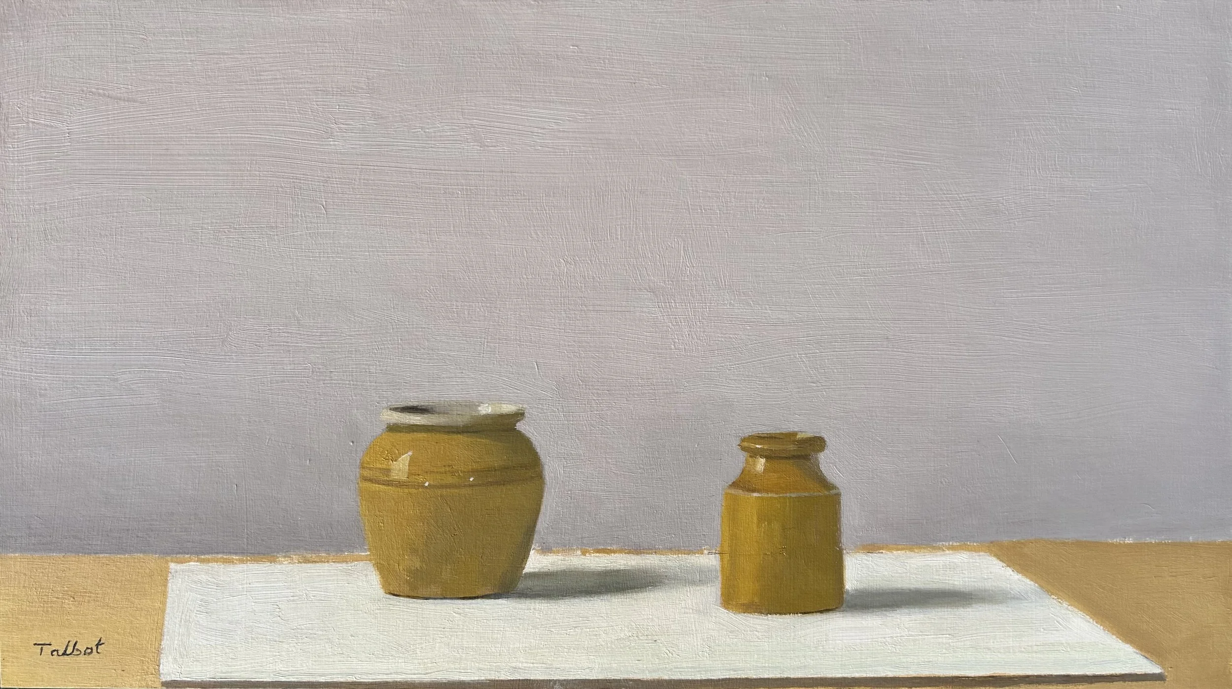 Ochre objects, oil on card, 20 x 35 cm, 2026.