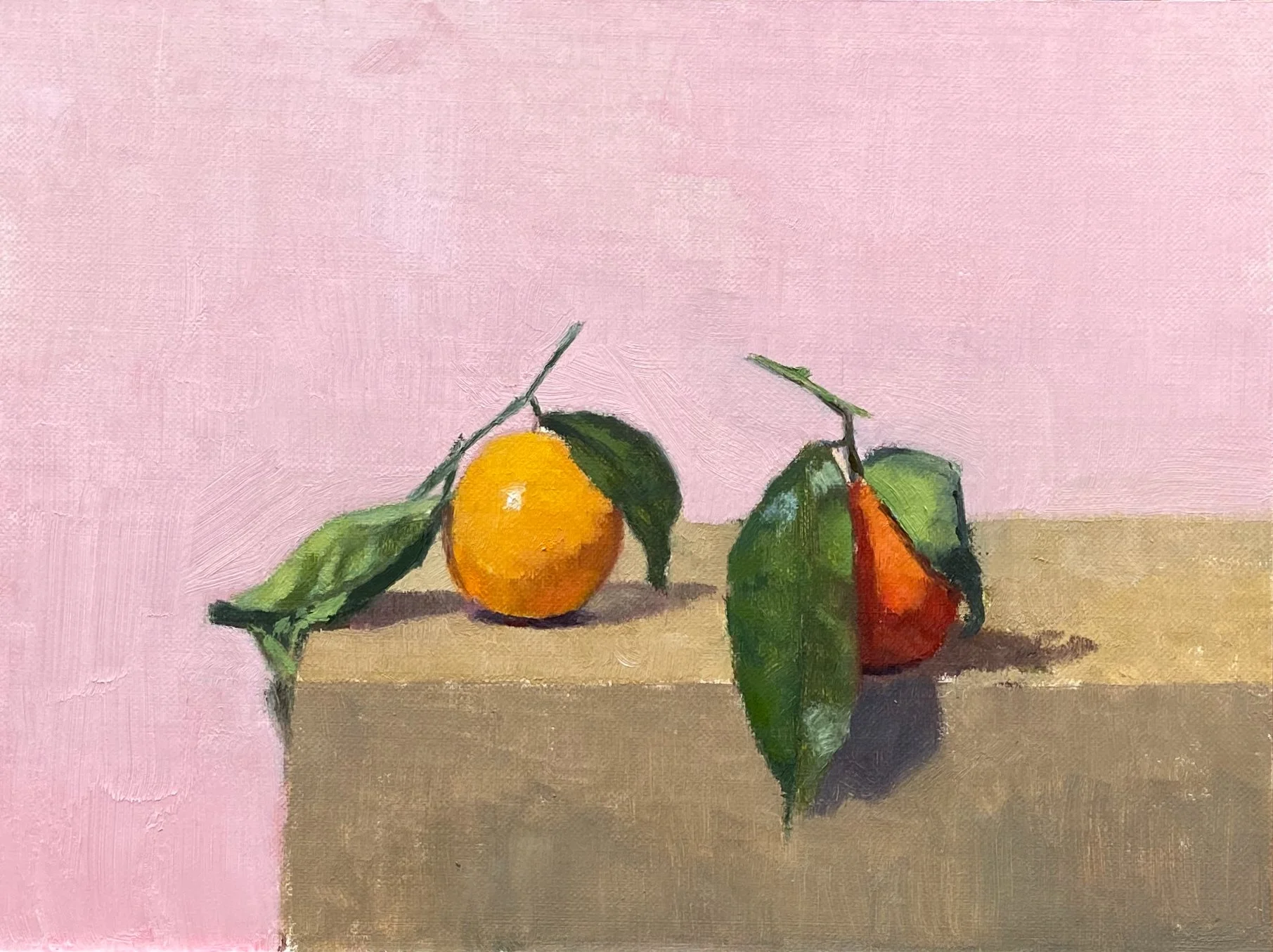 Clementines, oil on linen mounted on board, 18 x 24 cm