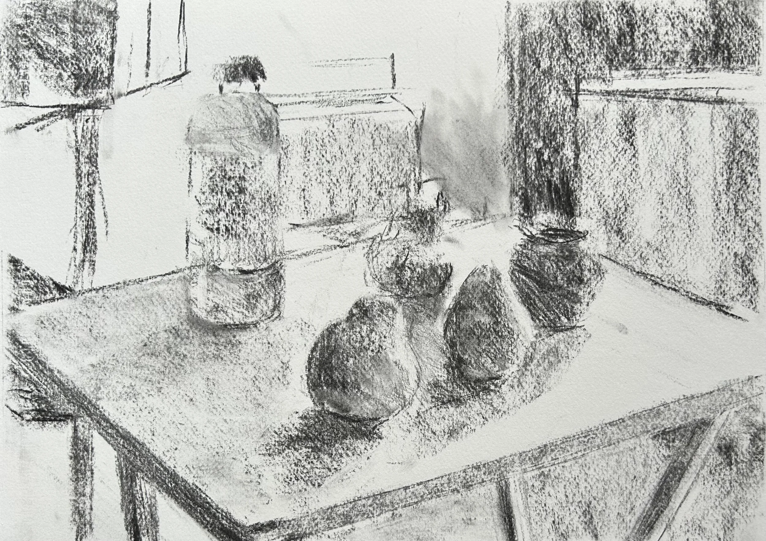 Pears on a small table, 2026.