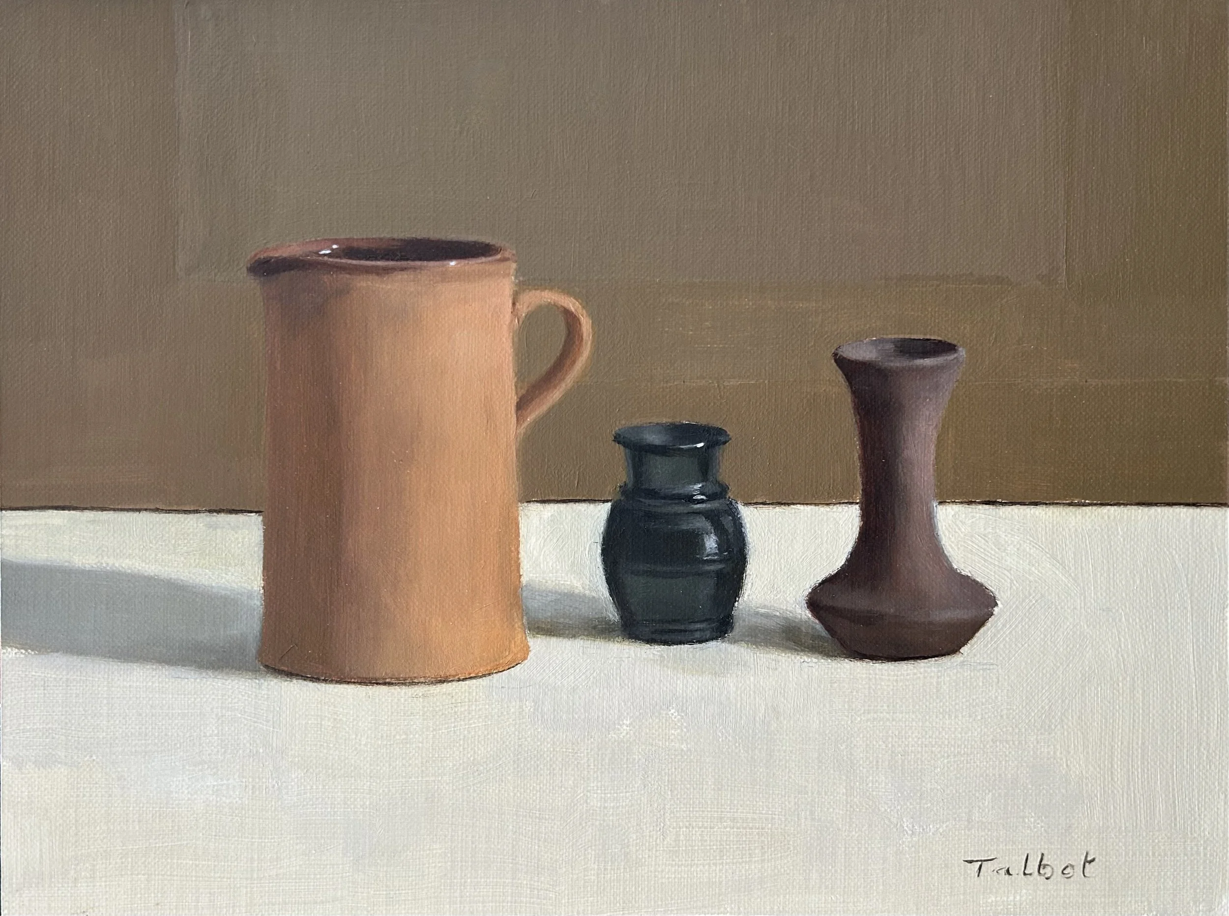 Lustre ware vase, oil on linen mounted on board, 18 x 24 cm, 2025, sold.