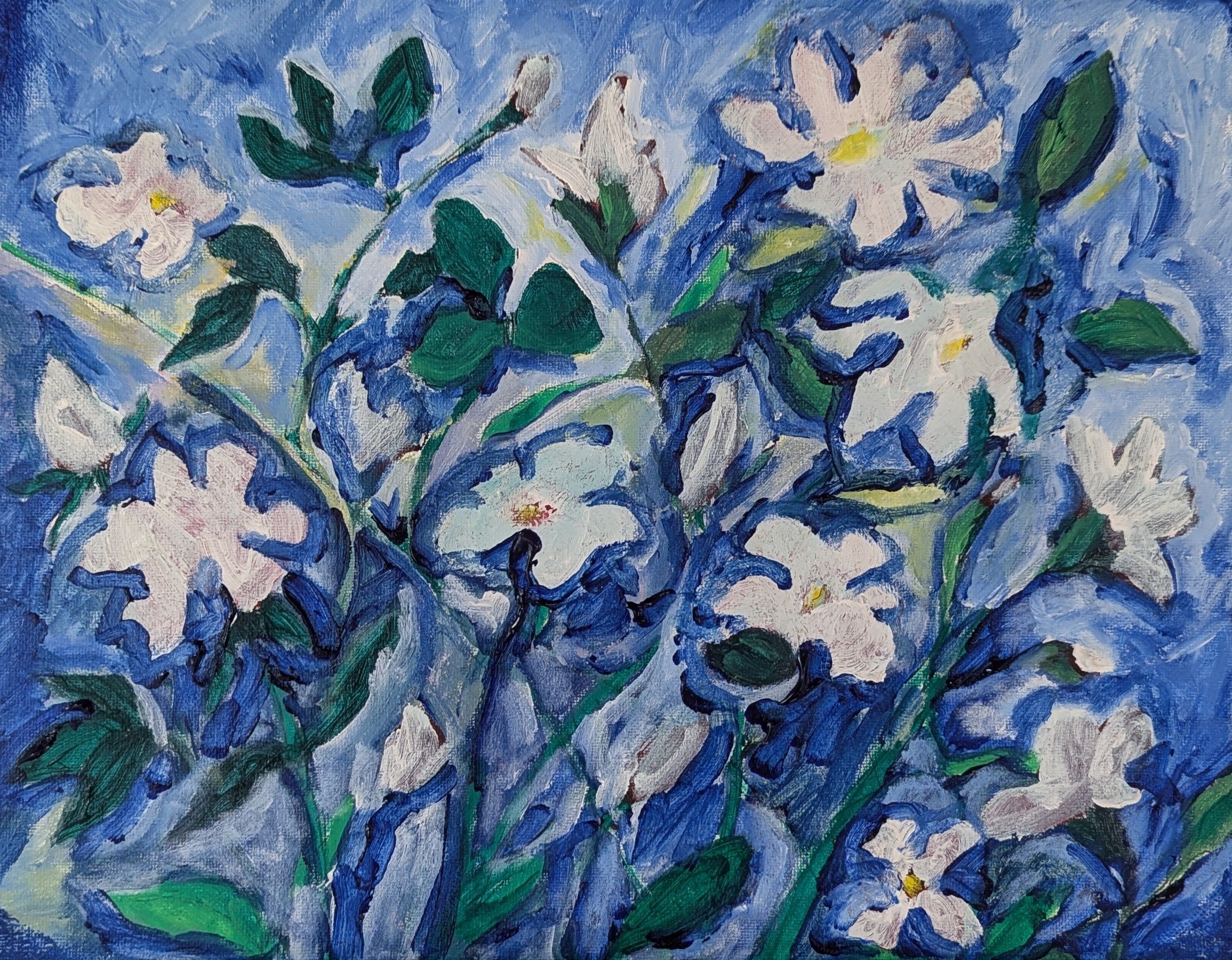 Flowers on a Windy Day
acrylic on canvas
11" x 14"
$175
prints available