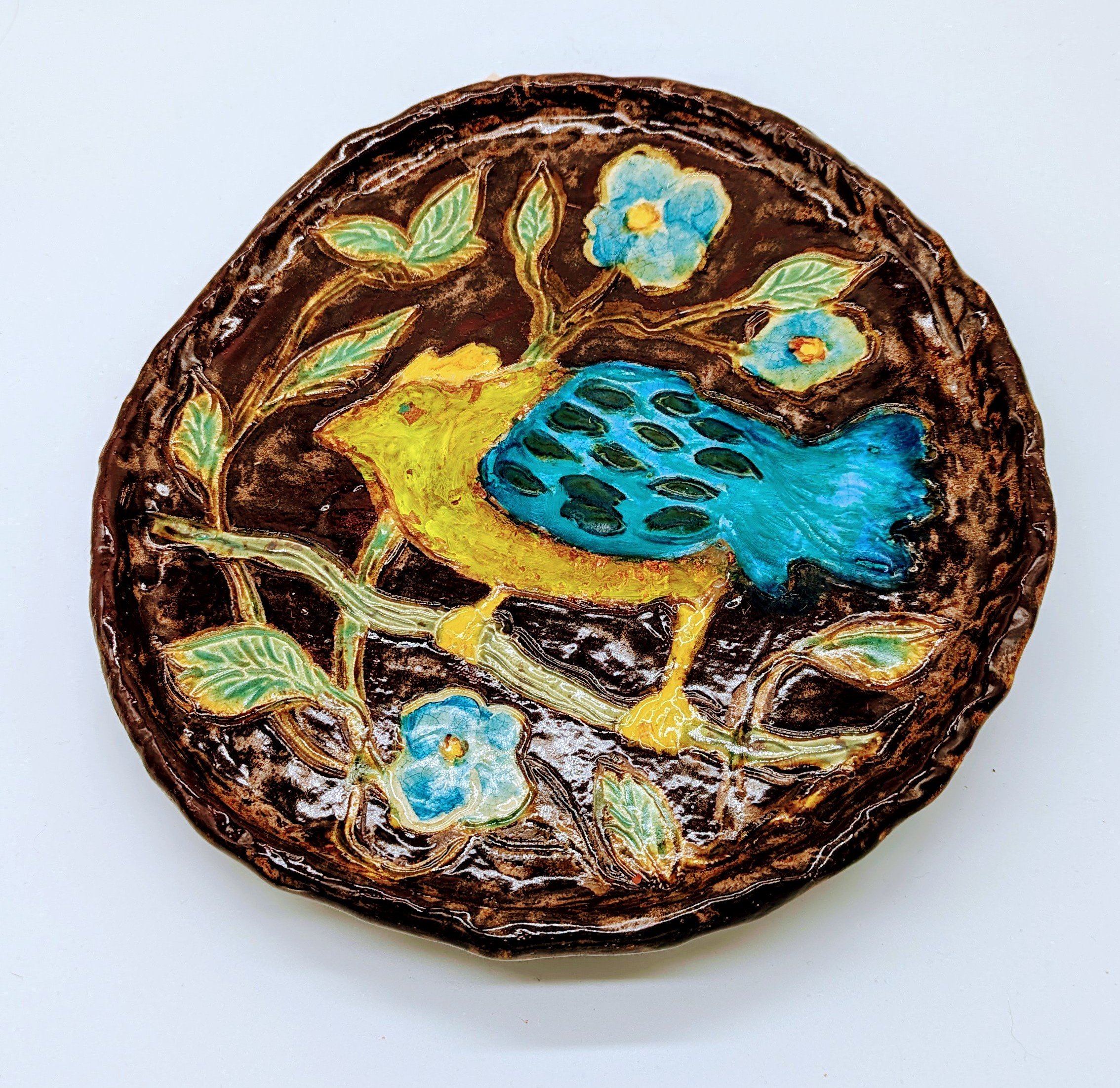 Platter with Blue & Gold Bird
15" x 1.5"
clay, glaze
$95