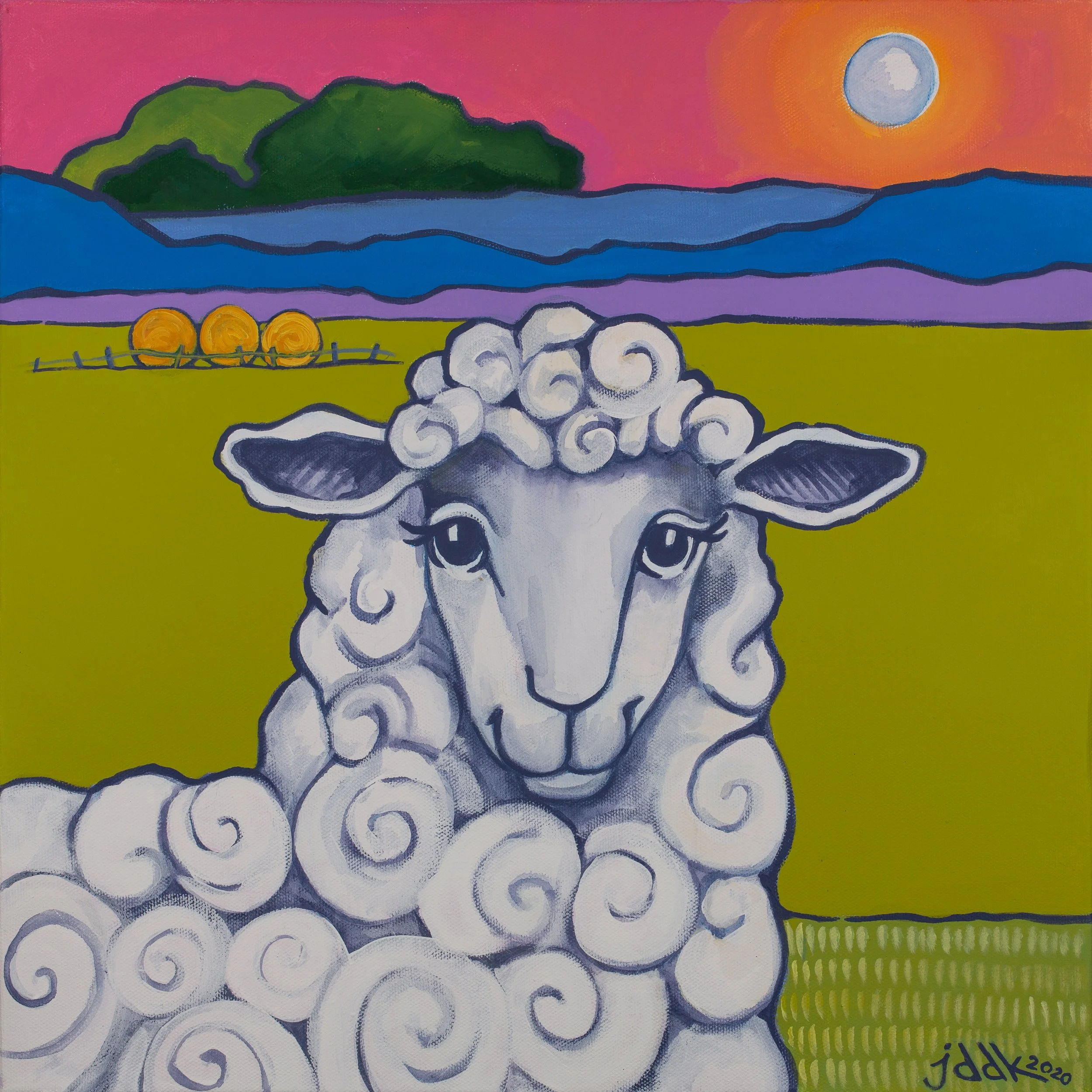 Pandemic Sheep, 2020-16 x 16  acrylic on canvas. Private Collection.