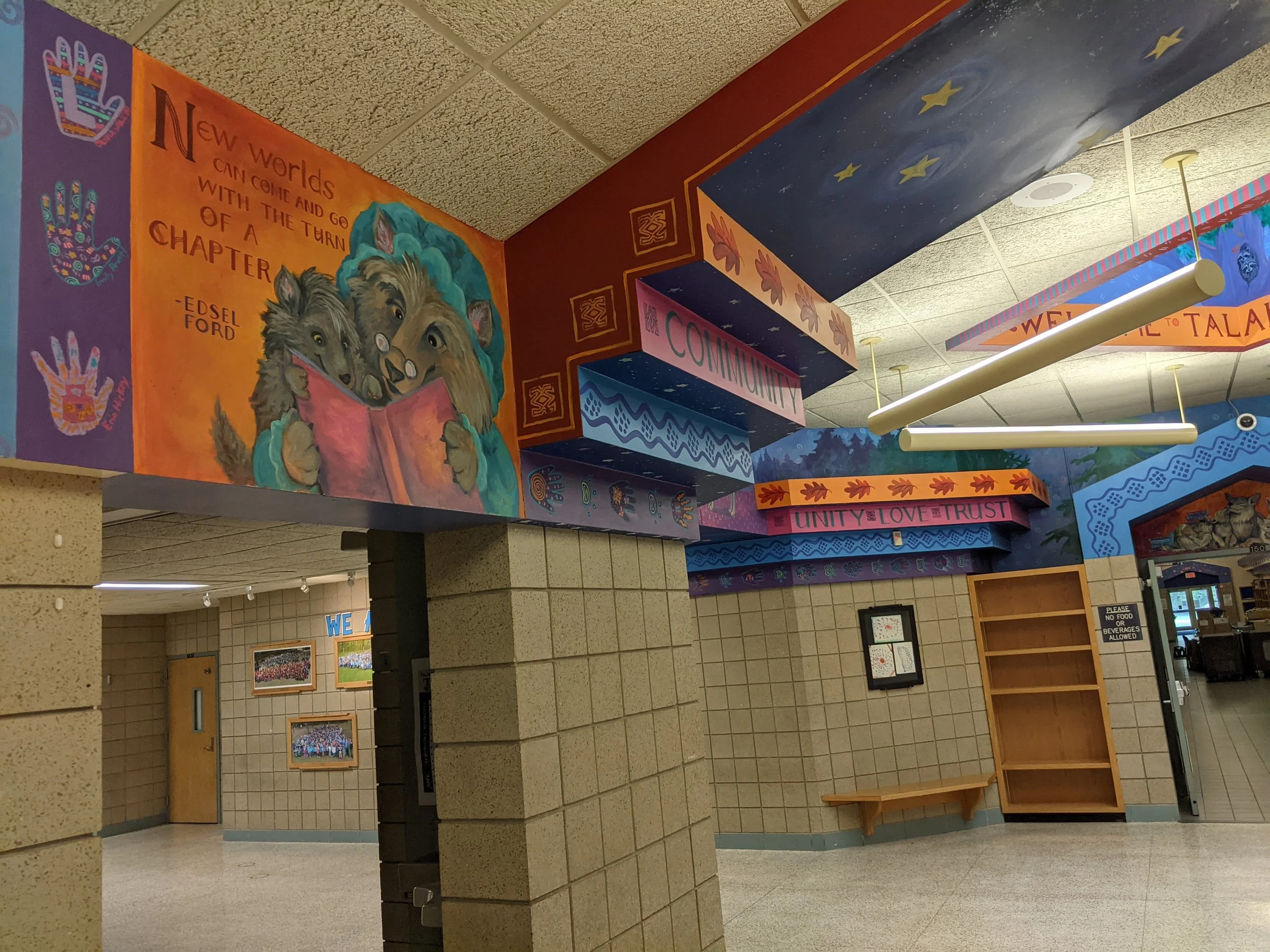 Mother Wolf -Hallway mural near atrium, Talahi Community School, 2012