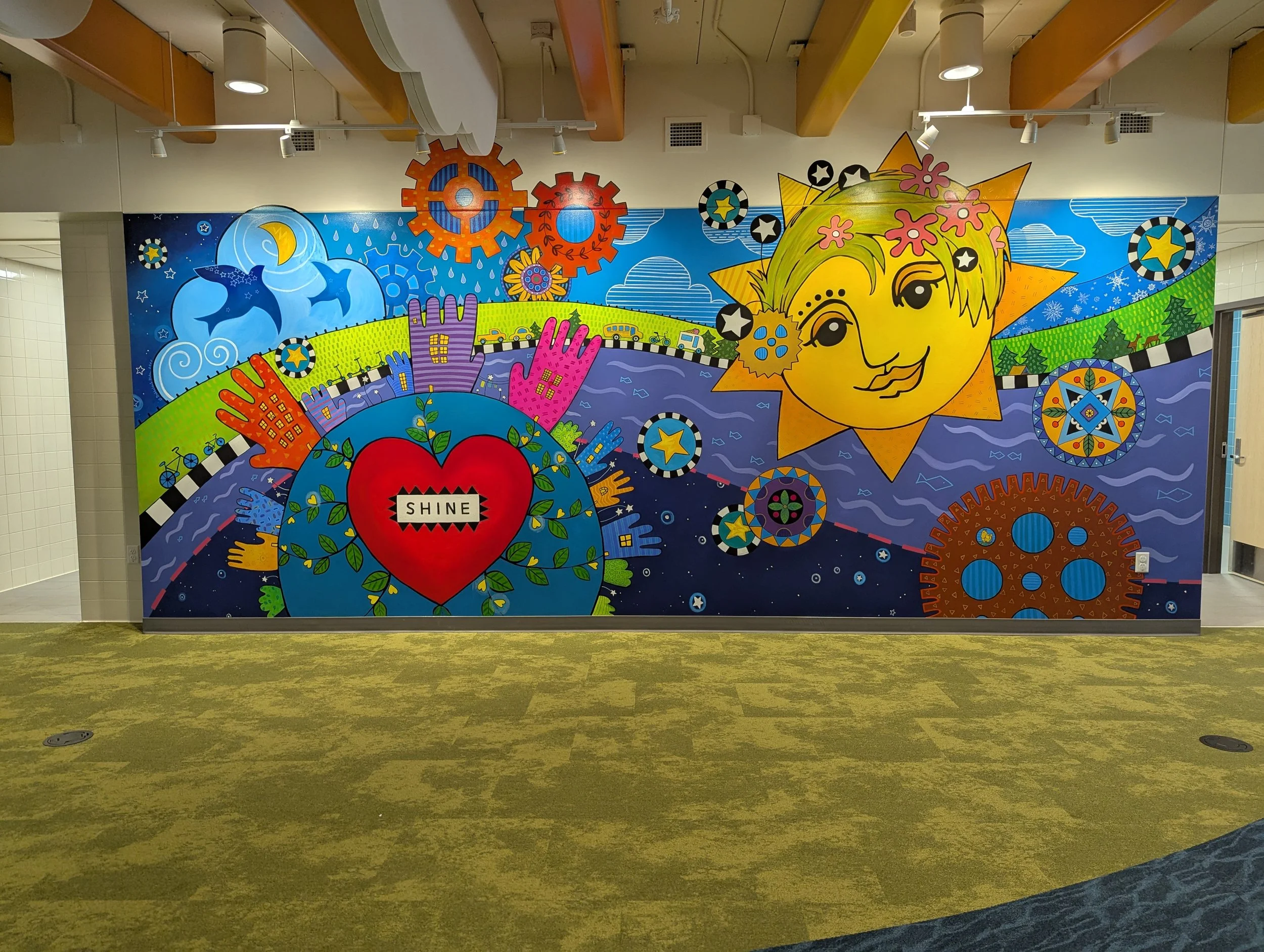 Here Comes the Sun- lobby mural for Great River Children's Museum, 2025