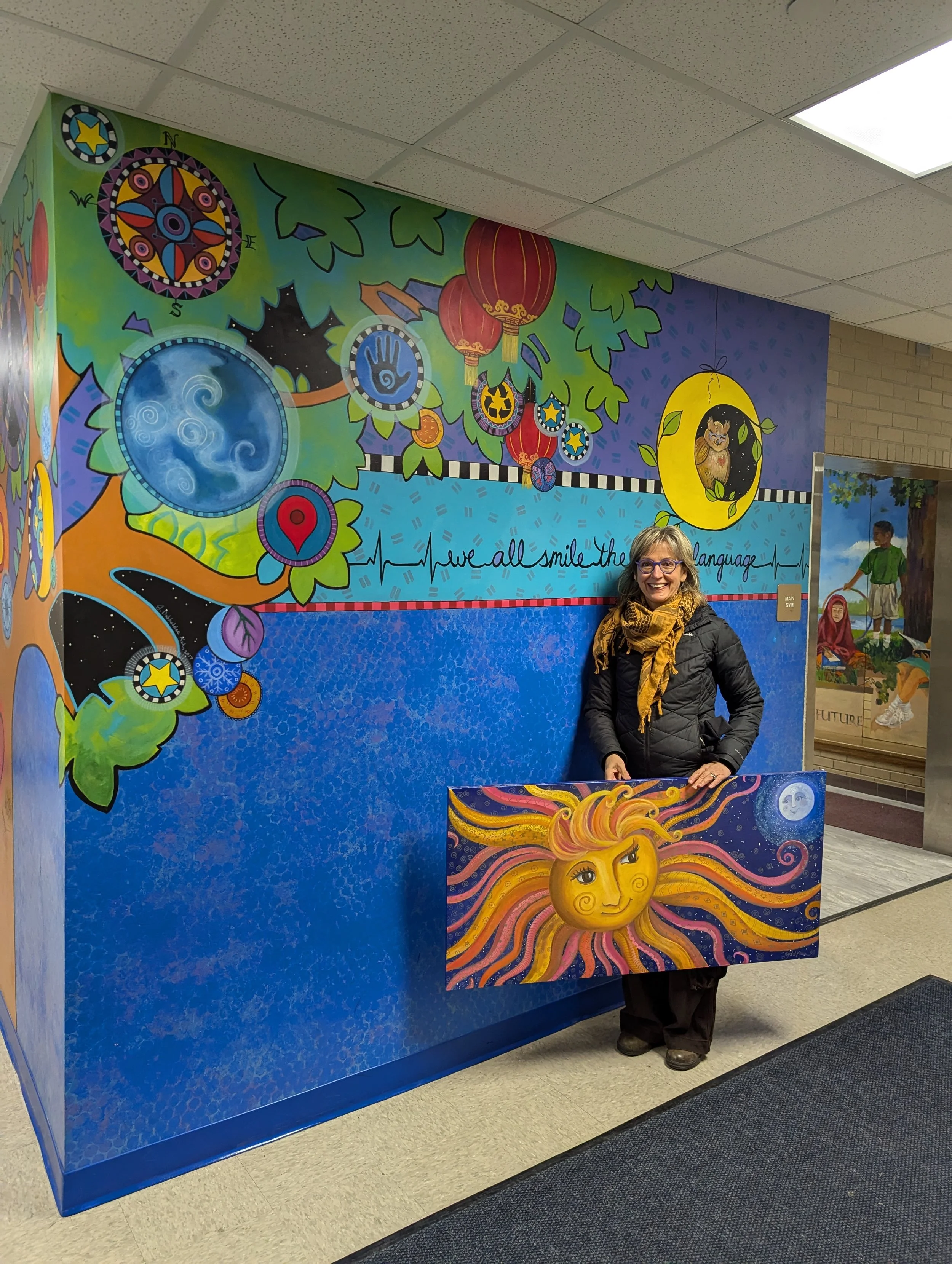Entry Mural plus art loan for Madison Community School Office and me
