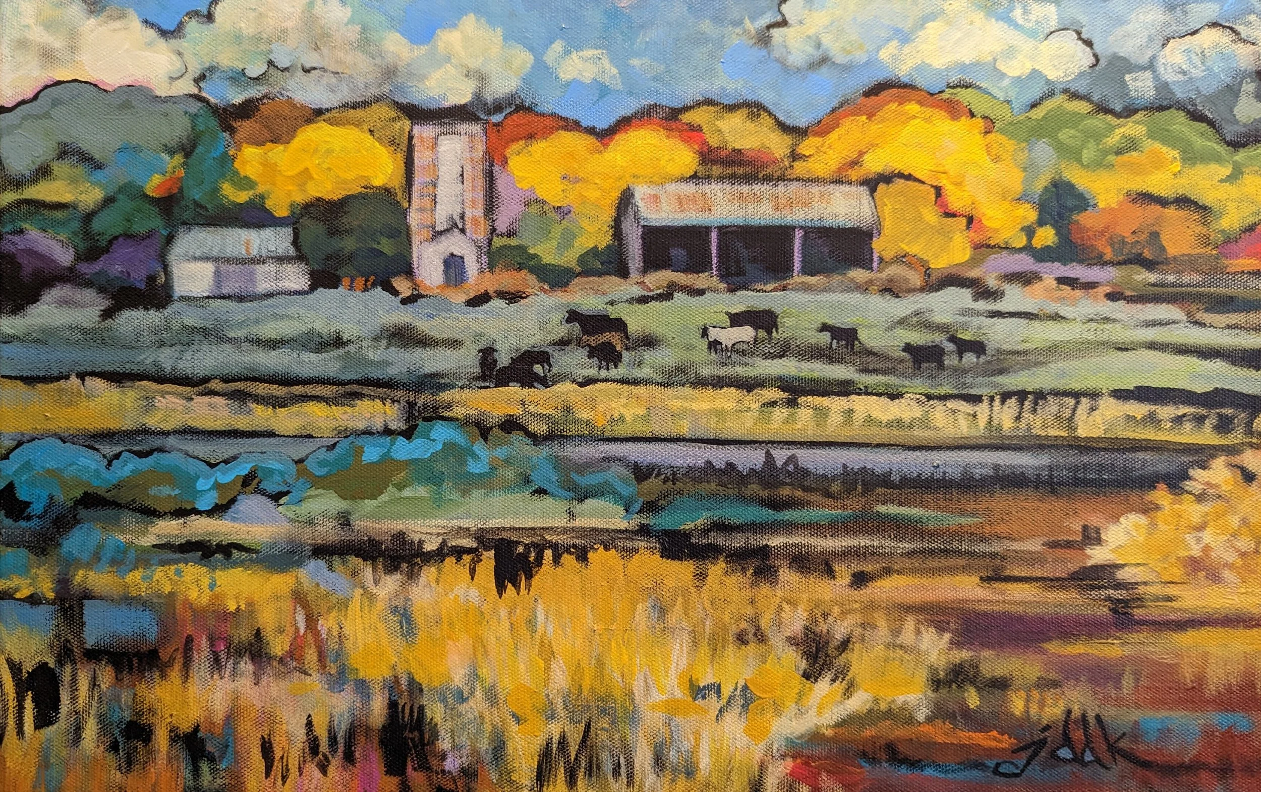 Across the Road, 2023-12 x 18 acrylic on canvas. Pflueger Collection 