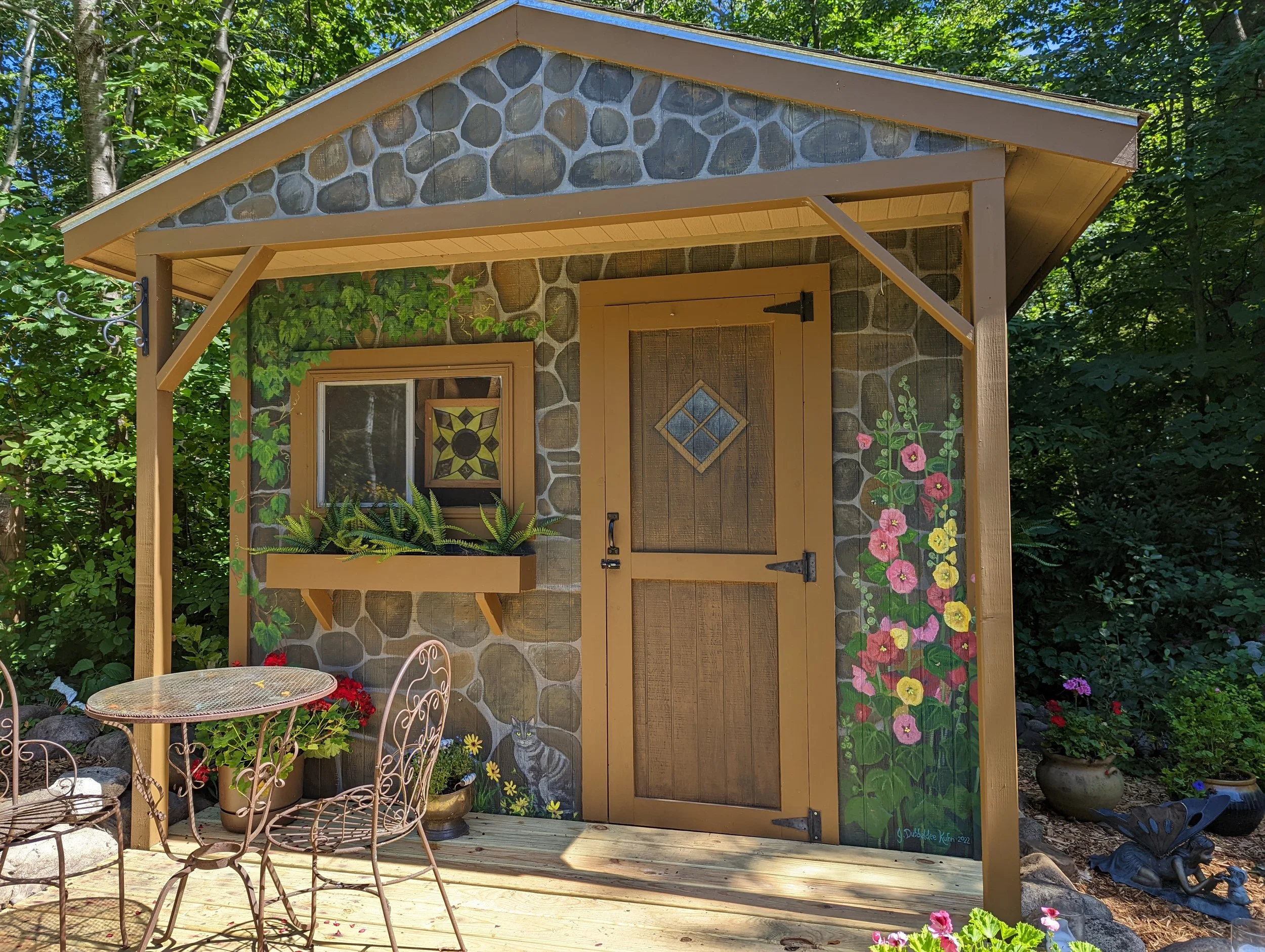 Front of garden shed mural- Hurds, 2022