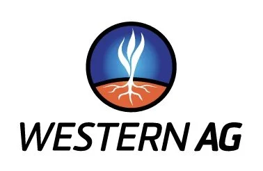 Western AG logo featuring a stylized plant sprouting from the soil within a circular design.