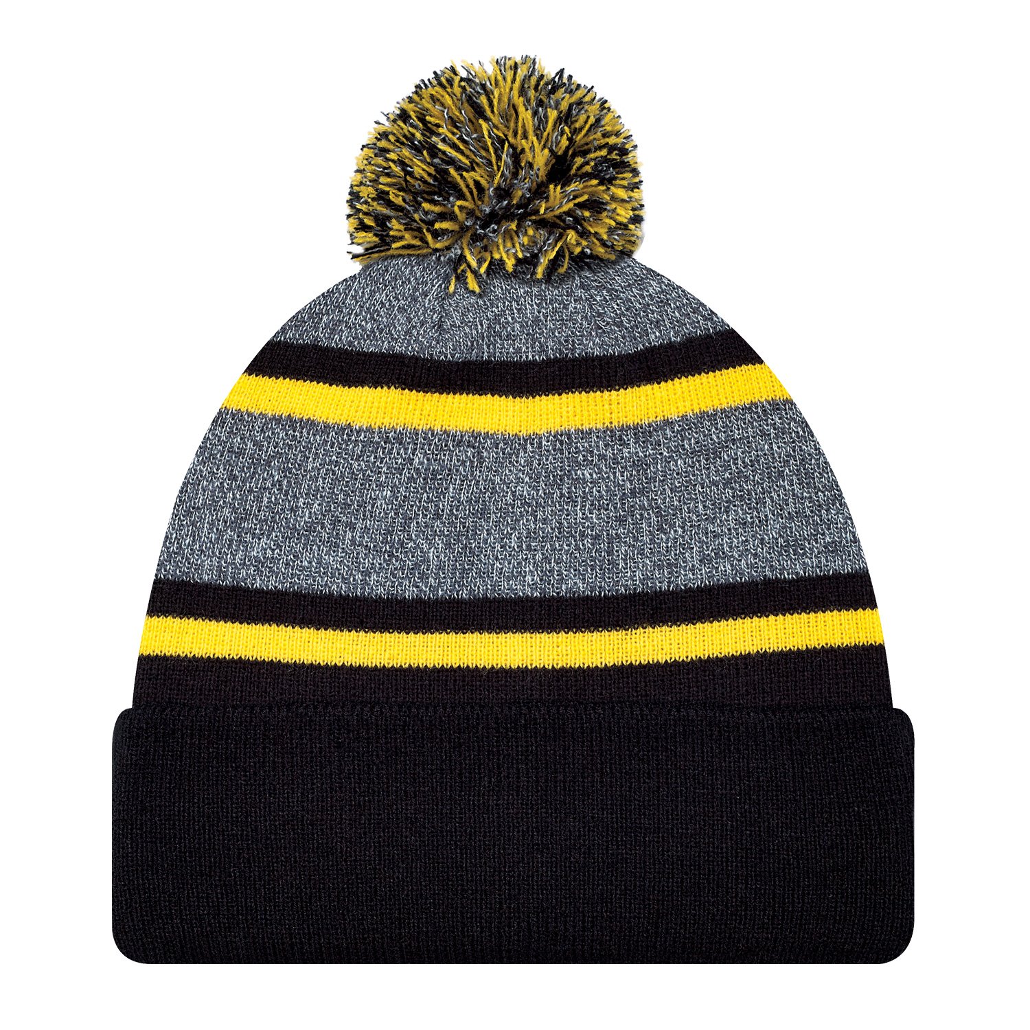 AJM Striped Pom Pom Cuffed Beanie with yellow stripes
