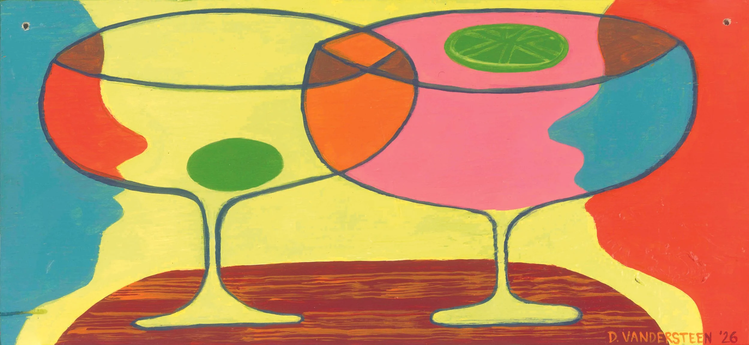 Cinq à Sept is from Four to Six / Acrylic on Plywood / 8" x 18" / April 2026 / Commission for Milou Restaurant in Toronto