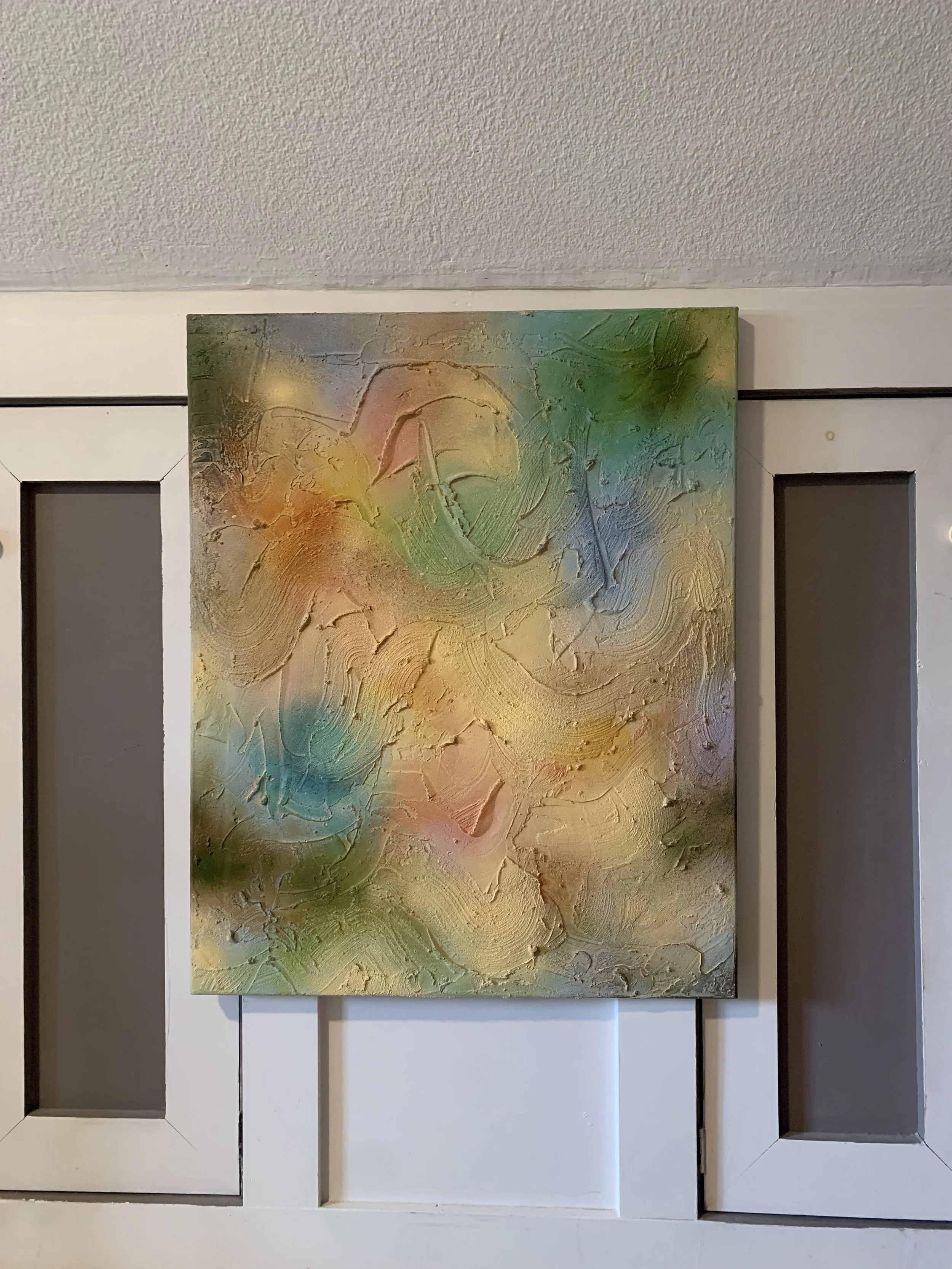 $400 / Smoke Tree Effect added to Found Painting by Petra Popescu-Moody 2004 / Acrylic Paint on Found Painting on Canvas / 24" x 30" / 2025
