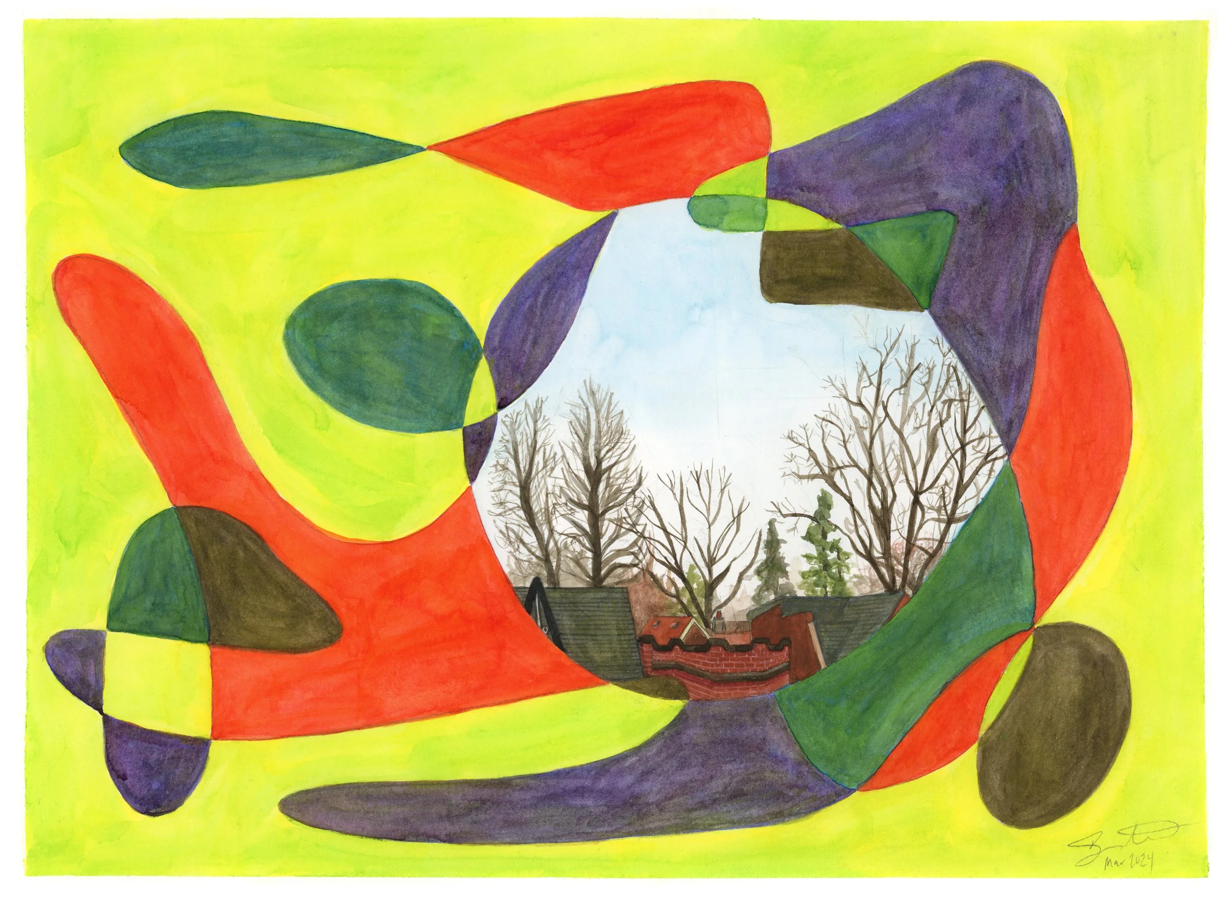 Marion Street in March / 11" x 15" / Watercolour on Paper
 / March 2024