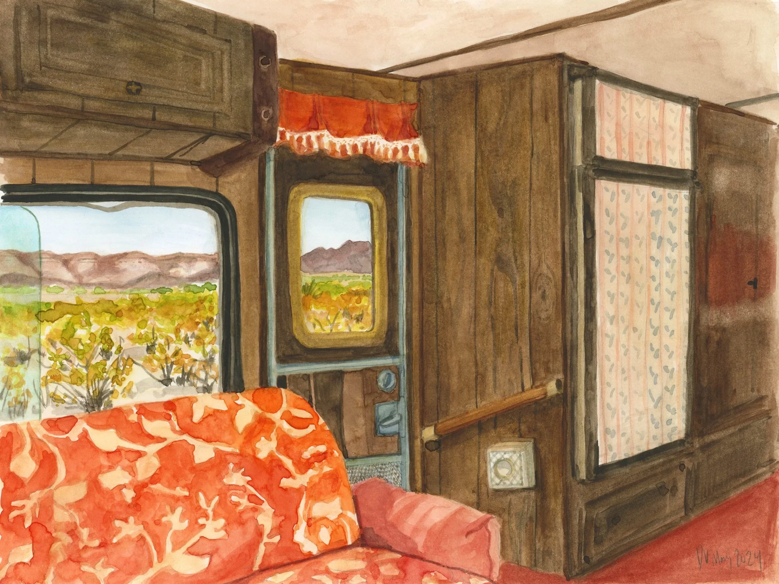 Terlingua Trailer View / 9" x 12" / Watercolour on Paper / May 2024