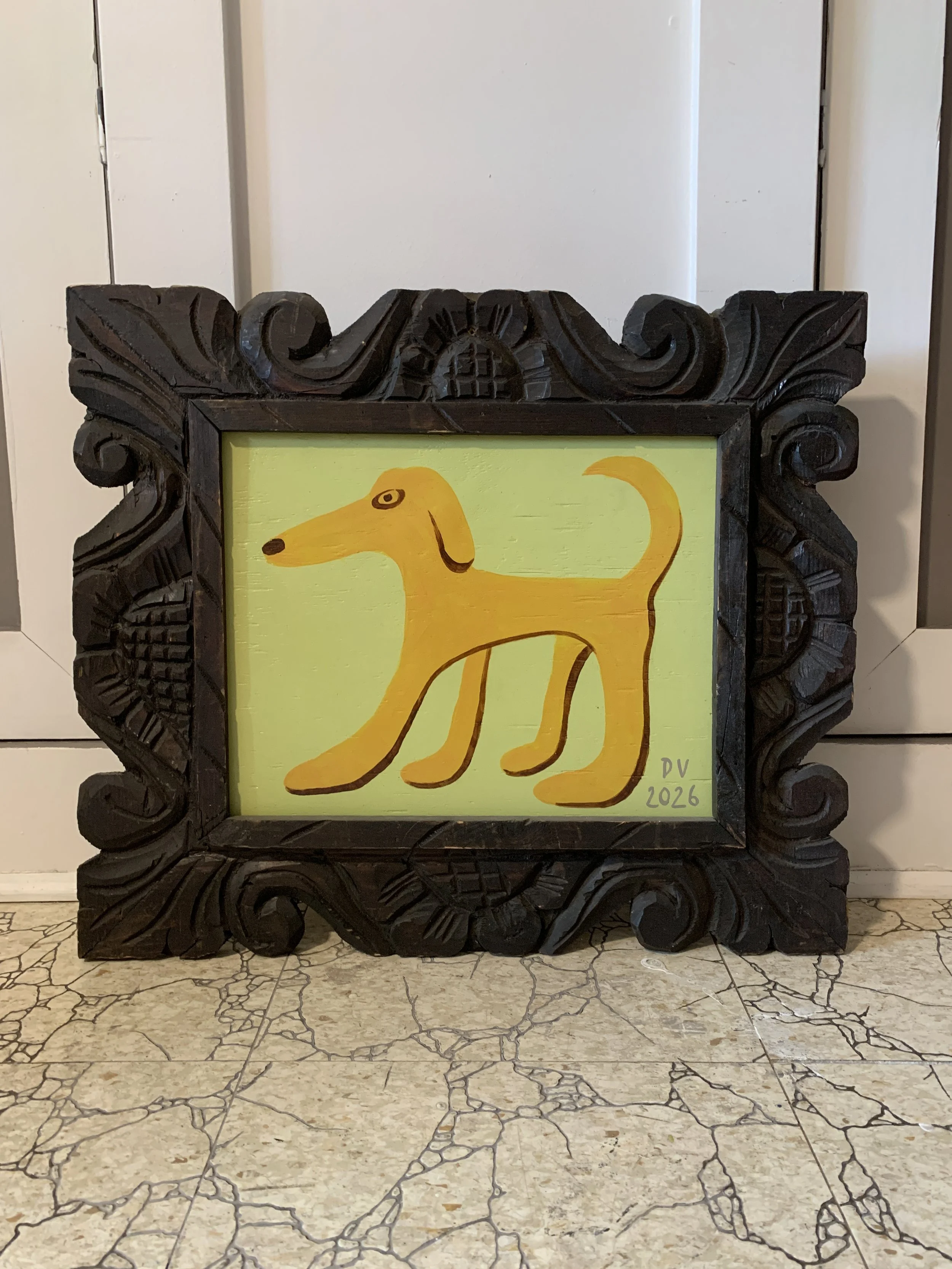 $350 / Lumpsum in found Carved Wood Frame / Acrylic on Wood / 18" x 21" / 2026