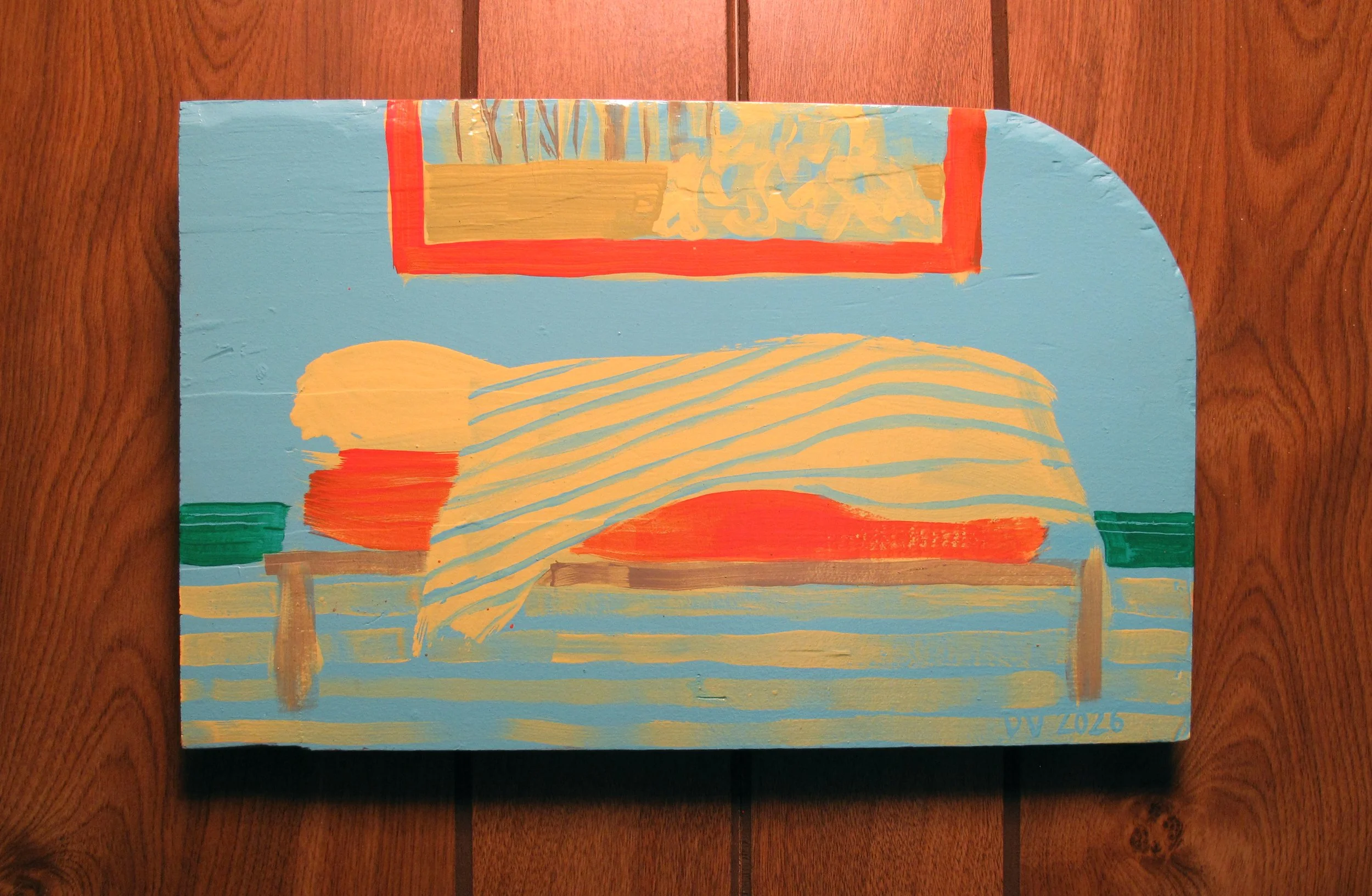 Tidy Twin Bed | Acrylic Paint on Wood Board | 14 3/8" x 9" x 3/4" | 2026