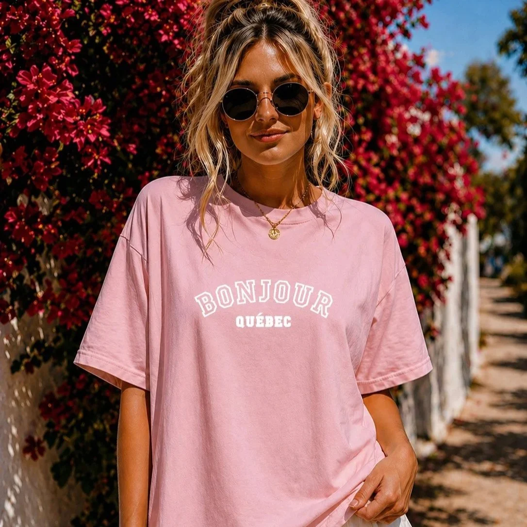 T-Shirt Bonjour Québec - Rose