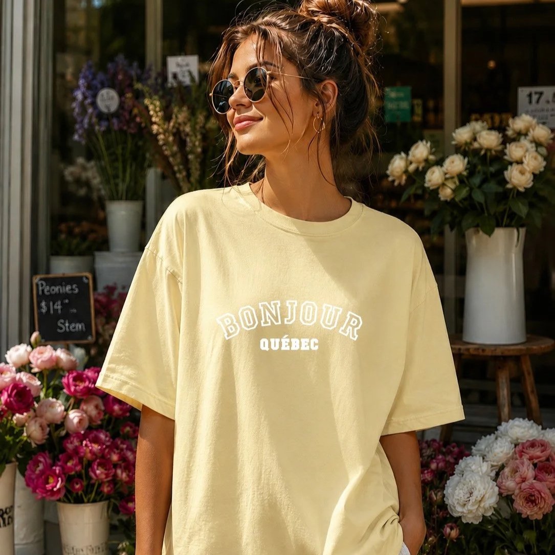 T-Shirt Bonjour Québec - Jaune