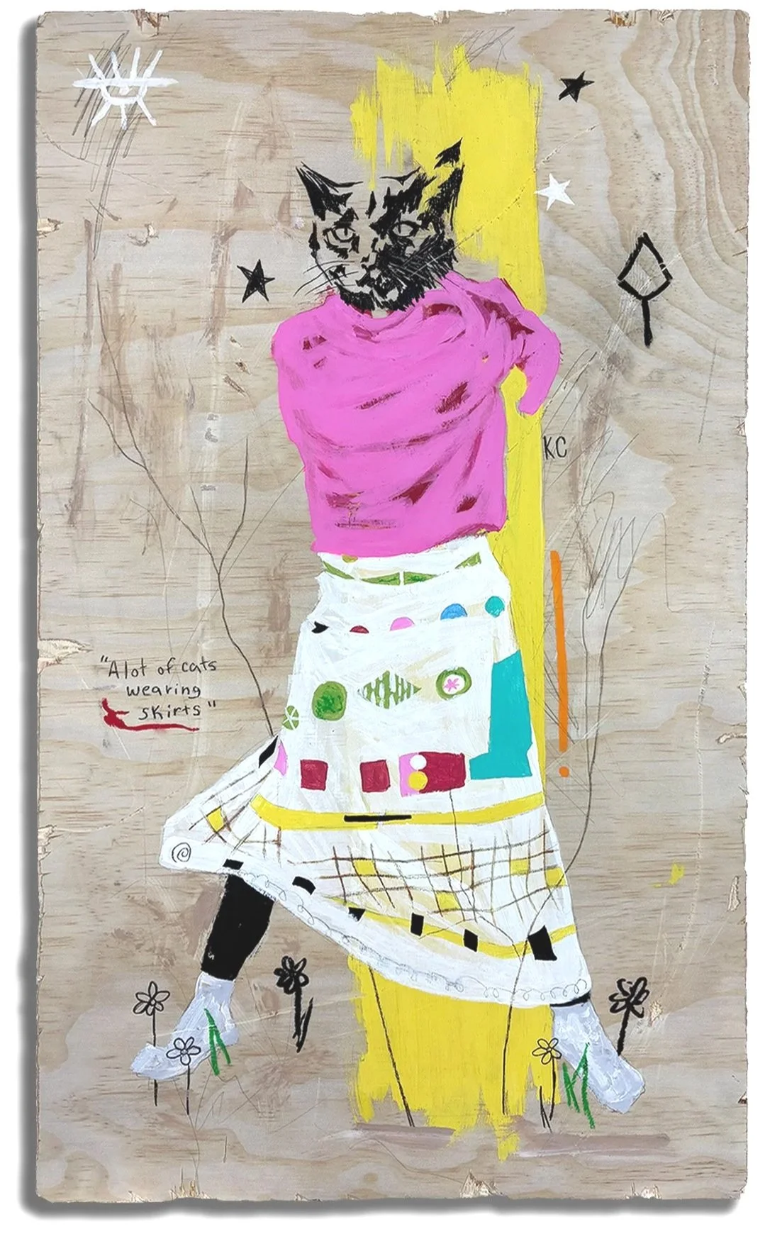 “Skirt”, 2025, Mixed Media on Wood Board, (Double Sided), 18” x 24”