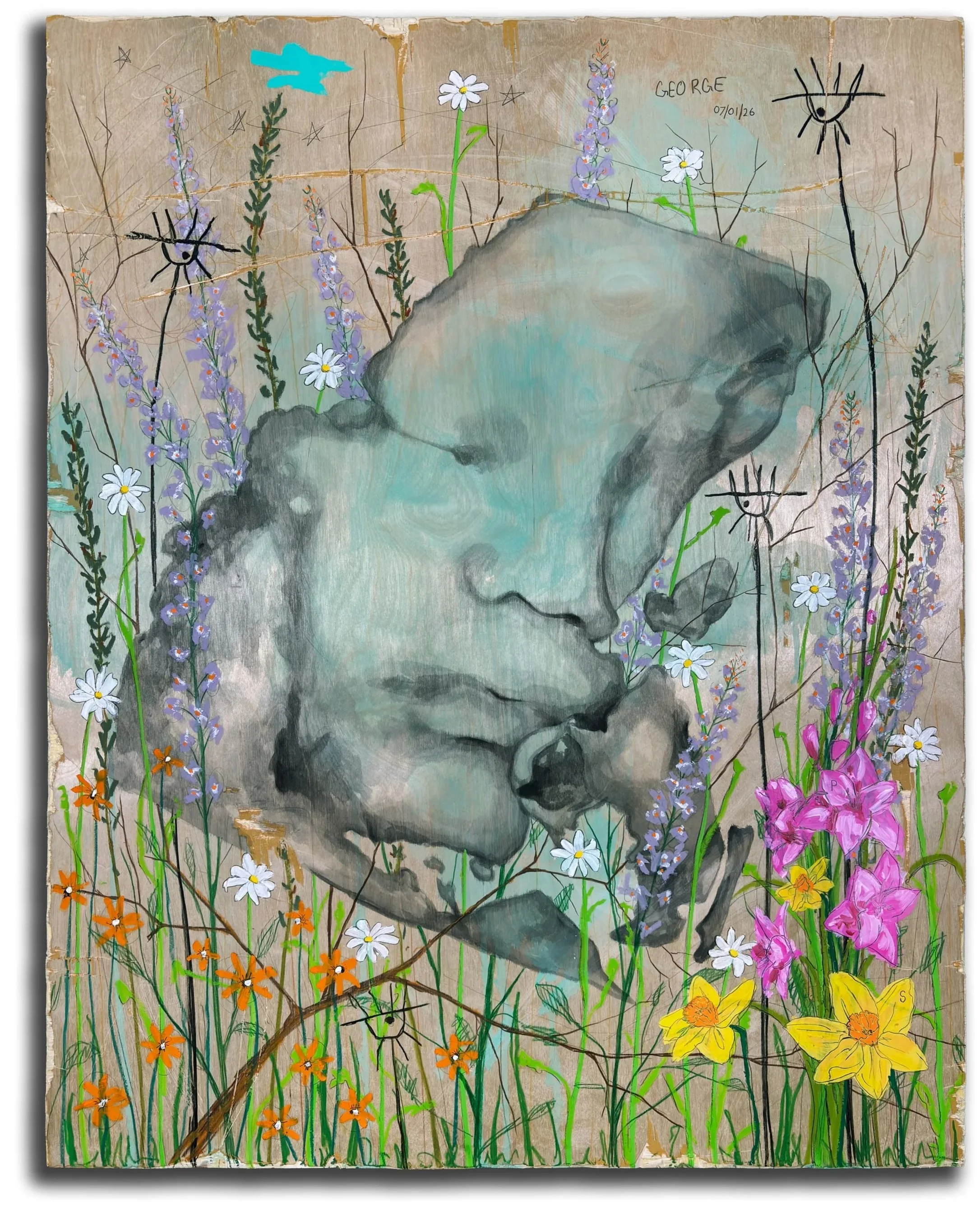 “George”, 2026, Mixed Media on Wood Board
