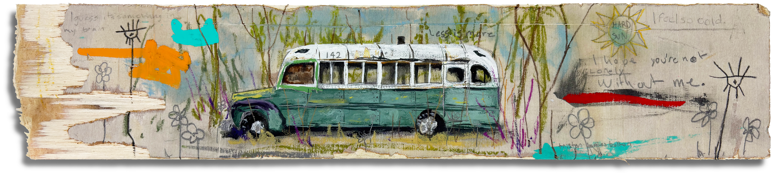 “142”, 2026, Mixed Media on Wood Board, 13" X 1.5"
