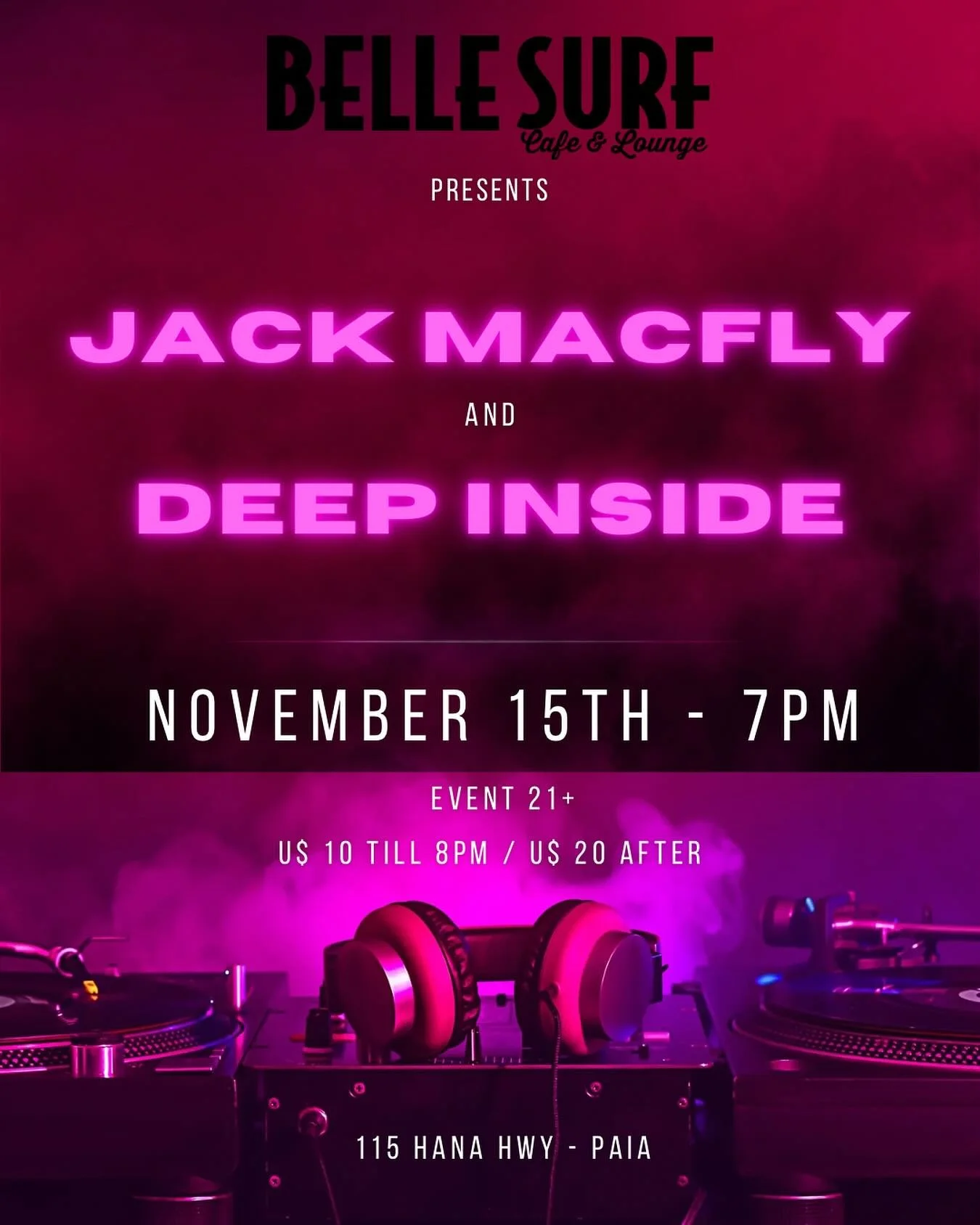 🎶 Friday Night Vibes at Belle Surf Cafe &amp; Lounge 🎶

Get ready for an epic night as we bring you two incredible DJs:

🔥 Deep Inside &amp; 🔥 Jack Macfly, all the way from Spain, delivering the BEST beats and HIGH VIBES to keep you dancing all n