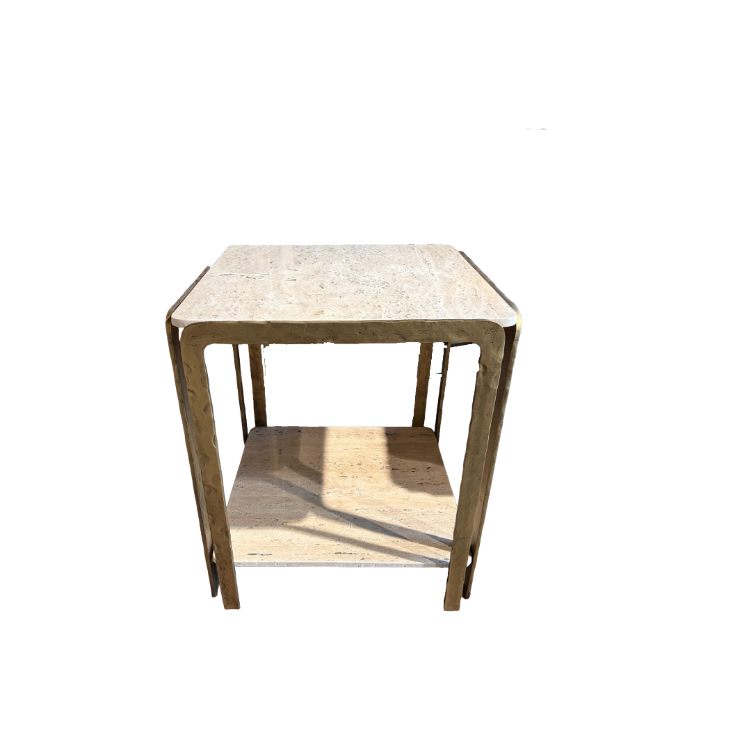 Bronze and Travertine Kraft Side Table