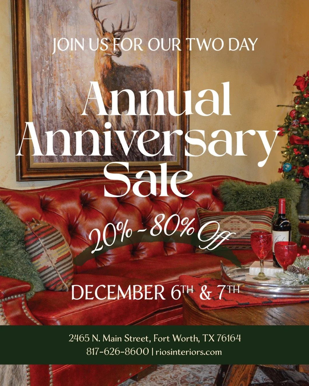 🎄You&rsquo;re Invited to our Annual Anniversary Sale! Everything in-store is 20%&ndash;80% OFF &mdash; just in time for the holidays! ✨ Enjoy complimentary food, drinks, live entertainment, and raffles while you shop and celebrate with us.

📅 Mark 