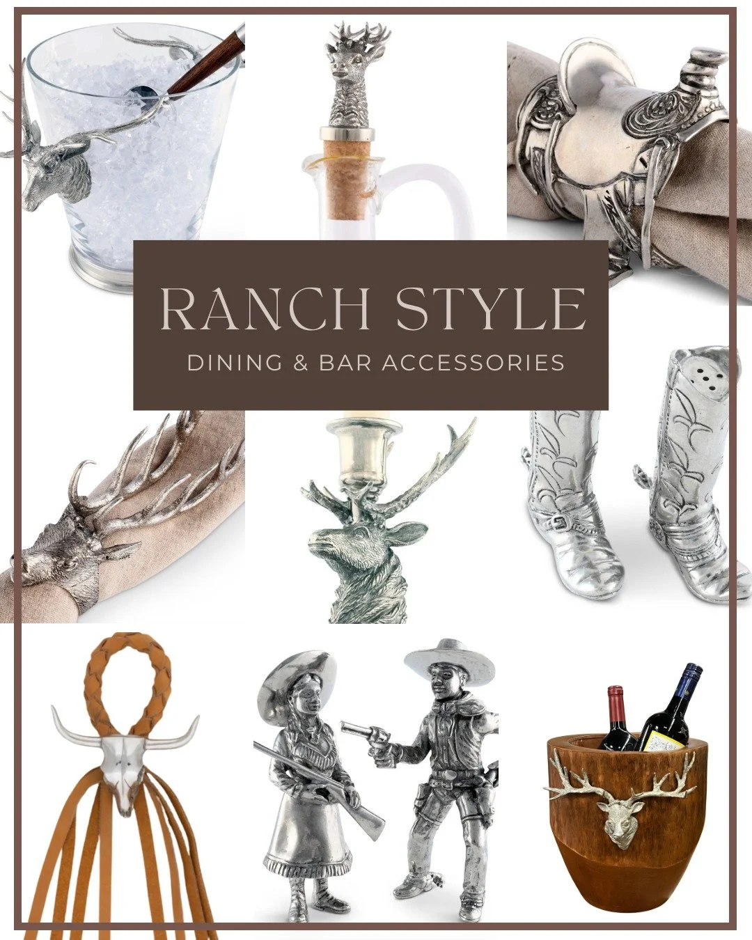 Holiday Hosting, Western Style. 🤠 Level up your Thanksgiving and Christmas tables with our unique ranch-style dining and bar accessories. From longhorn serving trays to stag-head ice buckets, these stunning pieces are the perfect functional decor to