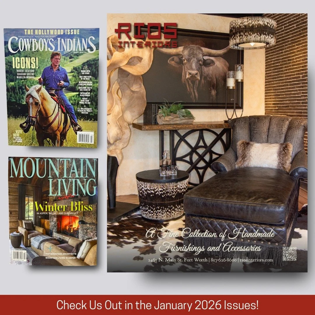 We&rsquo;re thrilled to be featured in @cowboysindiansmagazine and @mountainlivingmag this month! Be sure to look for our ad highlighting the Bayou Leather Fringe Chaise Lounge, genuine porcupine accent table and chandelier, fox accent pillow, and a 