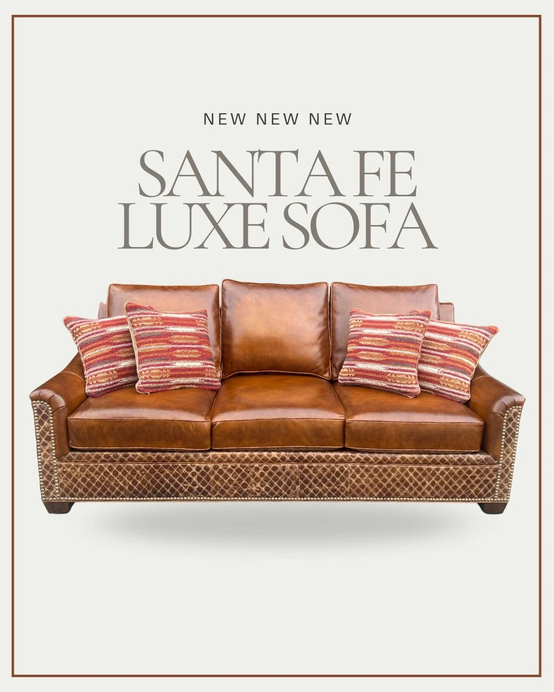 Luxe meets ranch style. The Santa Fe Luxe Sofa showcases premium leather, reversible leather-to-fabric cushions, diamond-stitched detailing at the footer, iron nailhead trim, and tufted side accents. 

Select from dozens of high quality fabrics and f