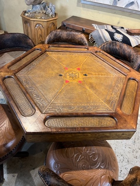 Mesquite Hand Tooled Leather Poker Table