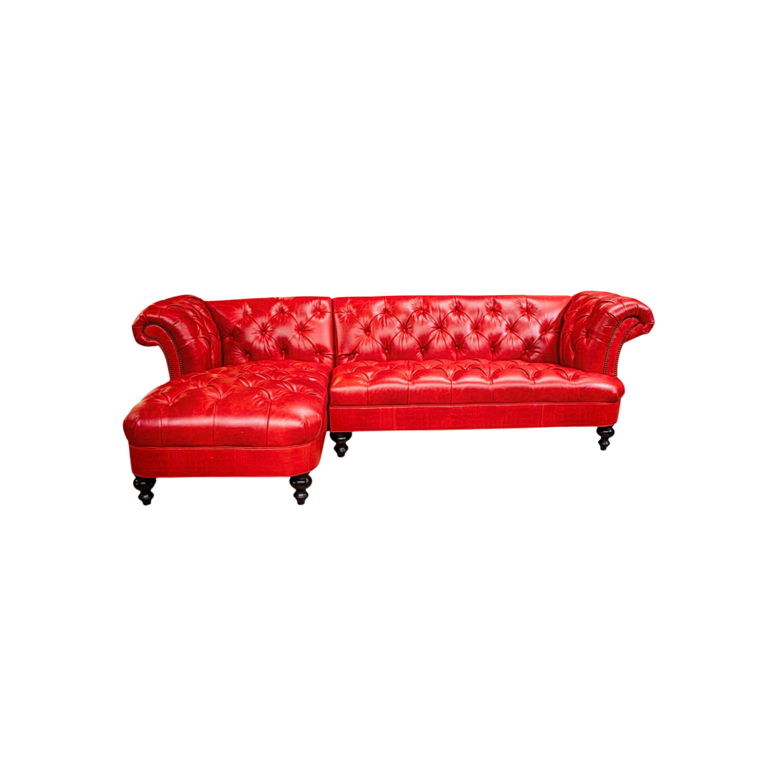 Red Tufted Leather Sectional