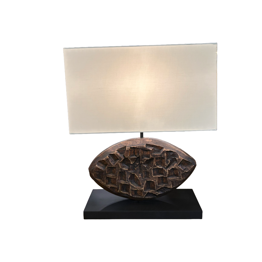Carved Acacia Table Lamp