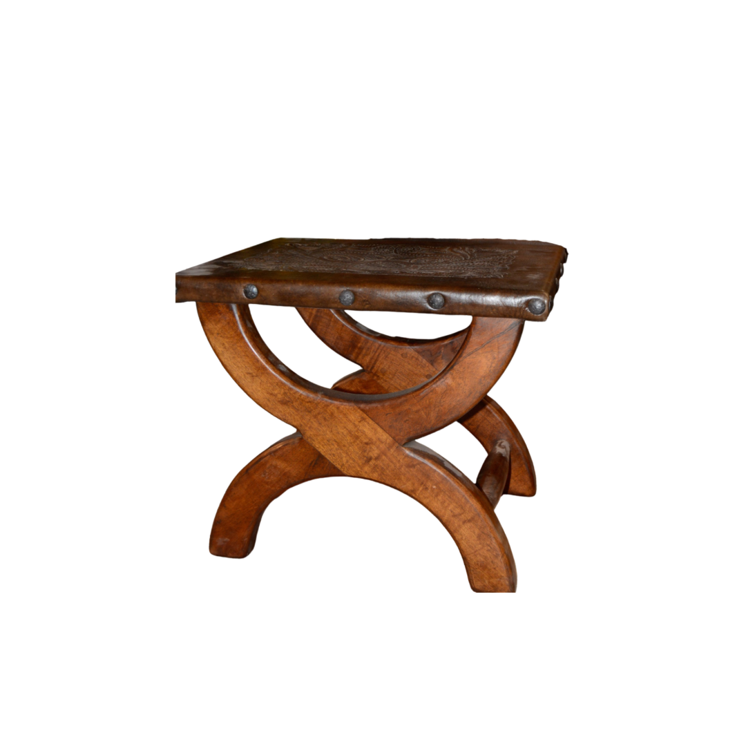 Miguelito Hand-Tooled Leather Ottoman