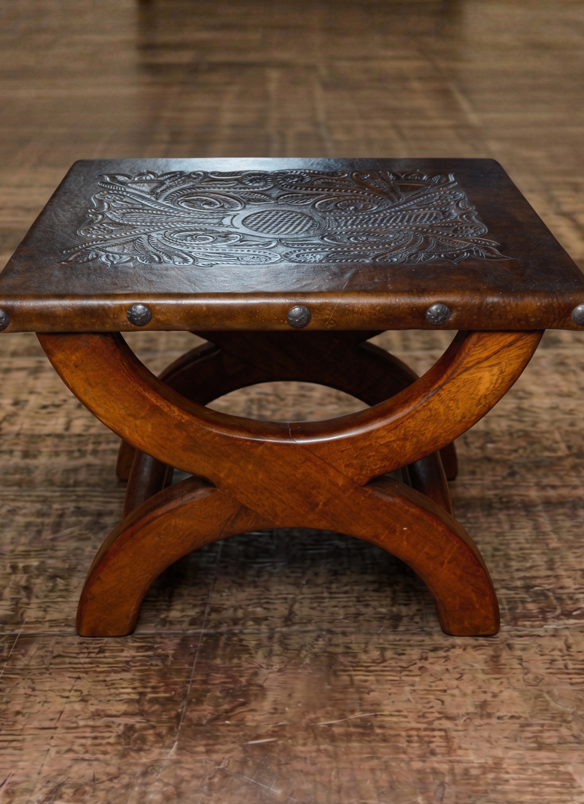 Miguelito Hand-Tooled Leather Ottoman