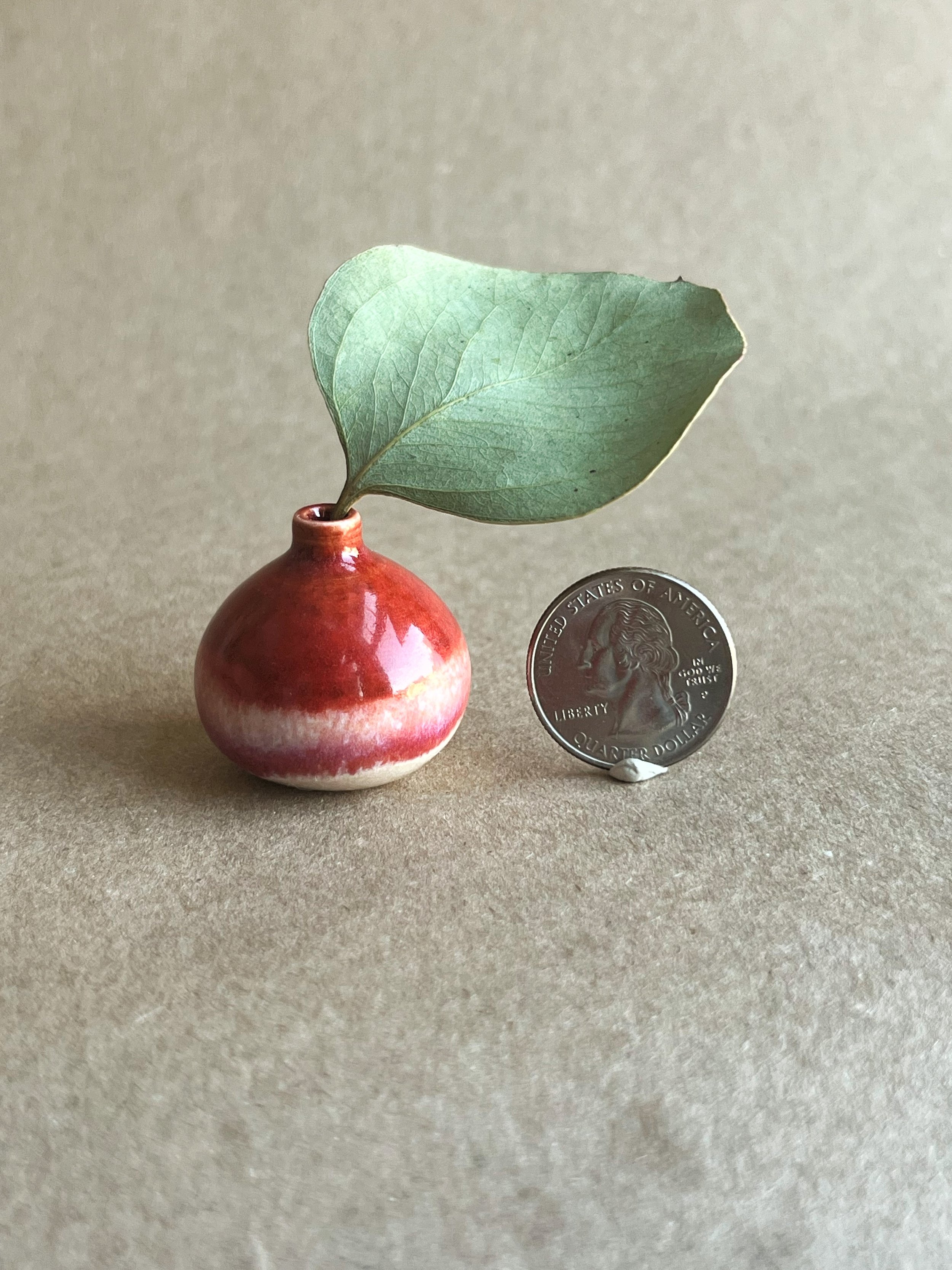 Two Tone Strawberry Red & White Tiny Vase