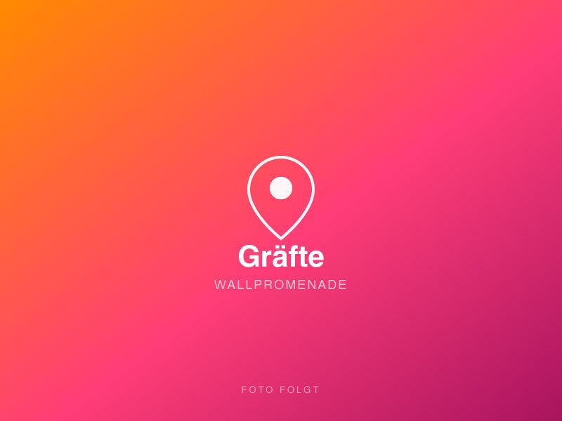 Ein farbiger Hintergrund mit einem weißen Logo und Text, der 'Gräffe Wallpromenade' und 'Foto folgt' lautet.
