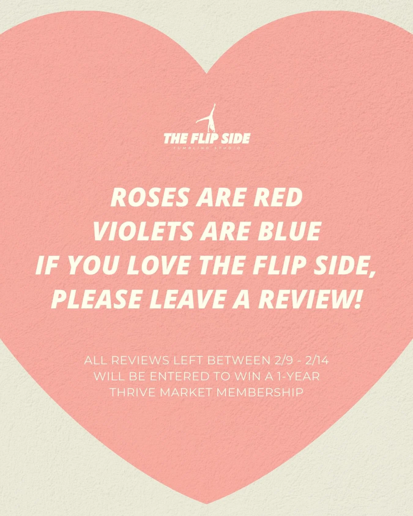 We love our athletes &amp; families! If The Flip Side has made your heart happy, a quick review would mean so much to us. Thank you for supporting our passion! All reviews left between 2/9 - 2/14 will be entered to win a 1-year @thrivemarket membersh