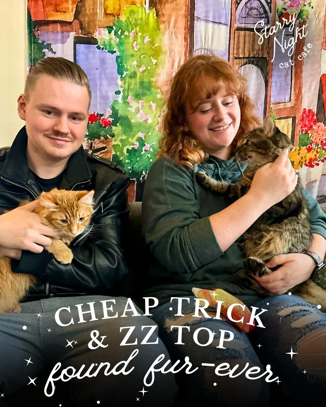 🎶 Adoption News That Rocks! 🎶 Another bonded pair has found their furever home! Cheap Trick &amp; ZZ Top, our dynamic 80&rsquo;s-inspired duo who stole hearts (and the spotlight) the moment they hit the Starry Night stage. 

With their signature fl
