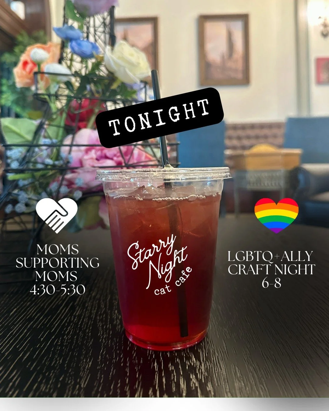 Two ways to connect in our coffee house tonight at Starry Night. We love being a third place to connect, create and build community!

☕ Supporting Moms Group | 4:30&ndash;5:30pm
Mamas, grab a drink and join us for an hour of connection and conversati