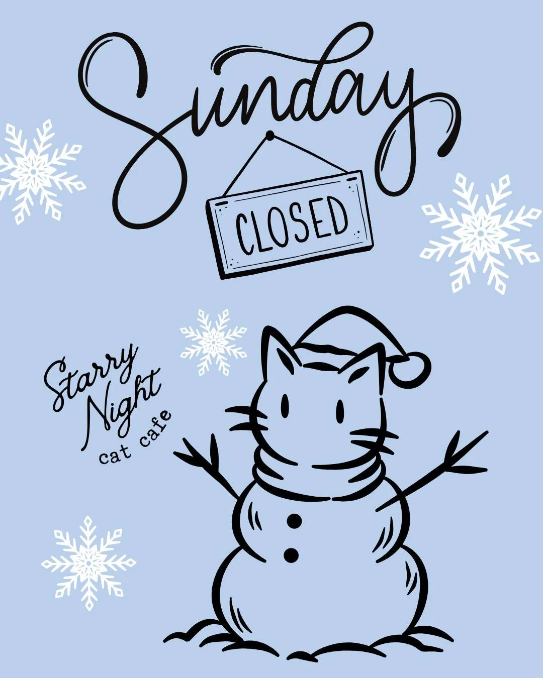 Open Today, Closed Tomorrow ❄️ With the snowstorm rolling in tonight, Starry Night Cat Cafe will be closed Sunday. We&rsquo;ll be honest&hellip; we&rsquo;re definitely ready for spring around here. 

Snow days can be a  little extra tough for small b