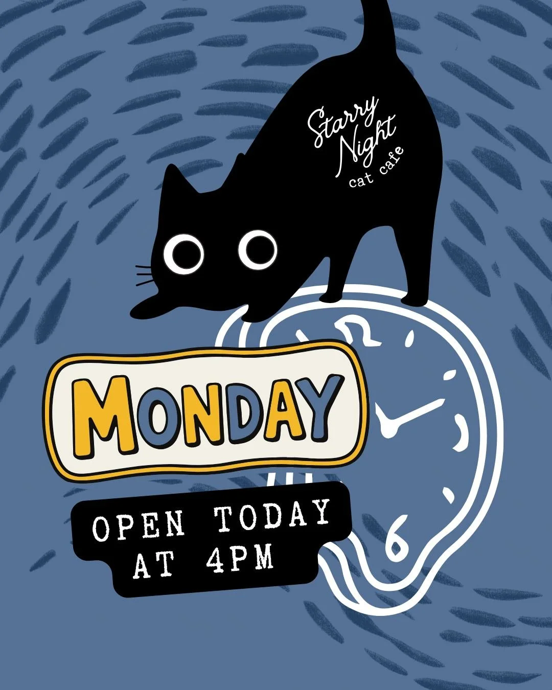 Starry Night Cat Cafe will be opening at 4 pm today! If you&rsquo;re tired of being stuck at home with the snow, come warm up with us. 

☕🐾 Grab your favorite drink, hang out and spend some time with our foster kitties with time slots available from
