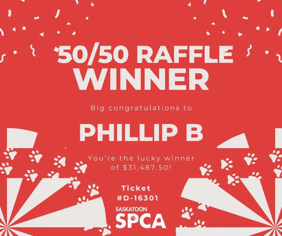 🎉 Congratulations to Phillip B! 🎉

Phillip is the lucky winner of our March 50/50 raffle, taking home an incredible $31,487.50 with ticket D-16301!

Thank you to everyone who purchased tickets and supported this raffle. Your support helps us care f