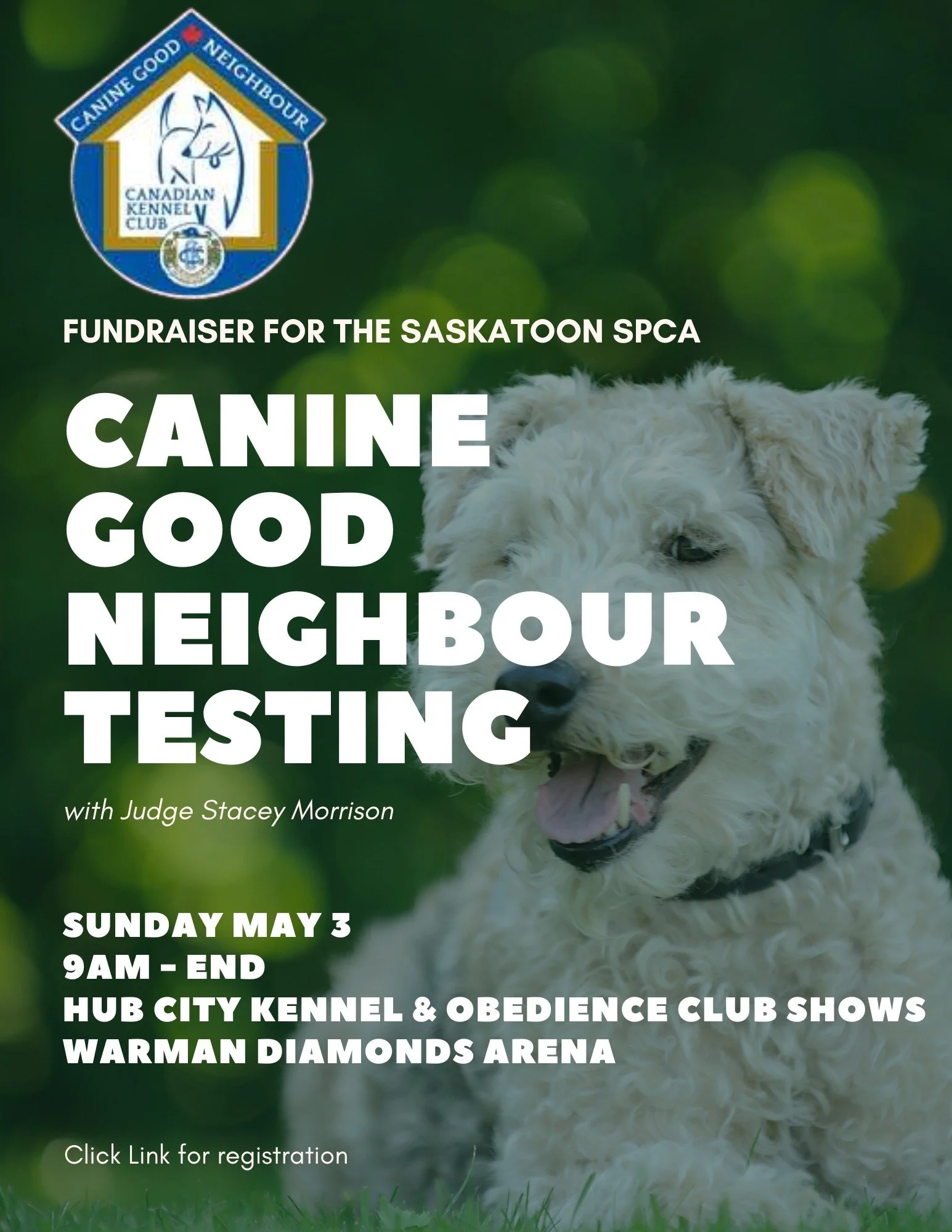 🐾 Canine Good Neighbour Test &ndash; Sunday, May 3
📍 Warman Diamonds Arena | ⏰ 9 a.m.&ndash;3 p.m.

Show off your dog&rsquo;s good manners! Here&rsquo;s what the test includes:

Polite greeting with a stranger
Gentle handling and quick grooming che