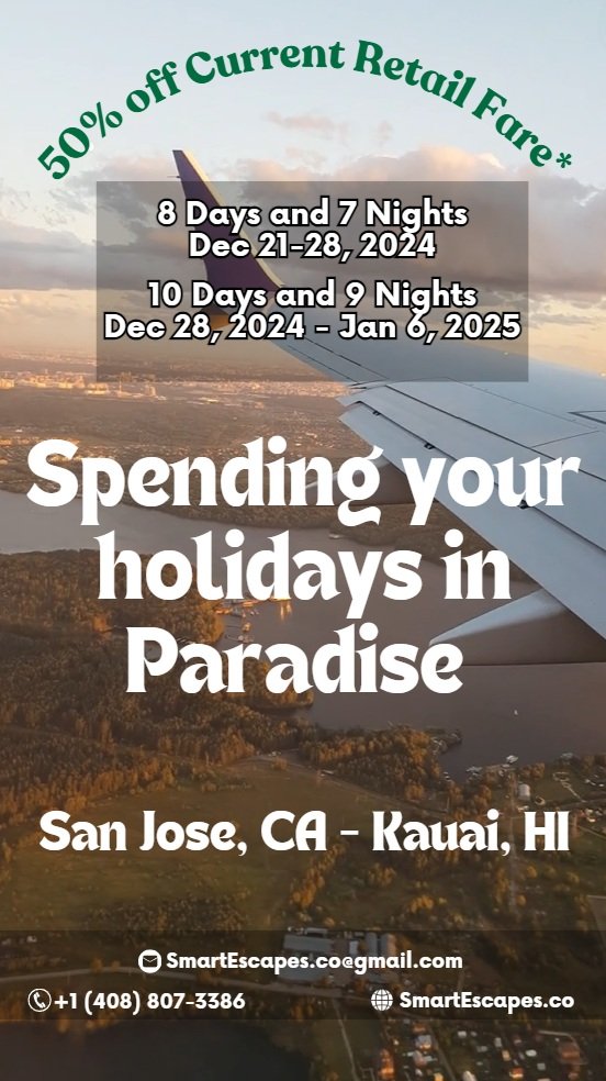 Celebrate the season with our exclusive Christmas and New Year's Kauai Vacation Special in Hawaii! 🎄🎉 Book your getaway now for unforgettable holiday memories. ✨ #ChristmasTravel #NewYearGetaway #HolidaySpecials #TravelDeals #VacationGoals #Festive
