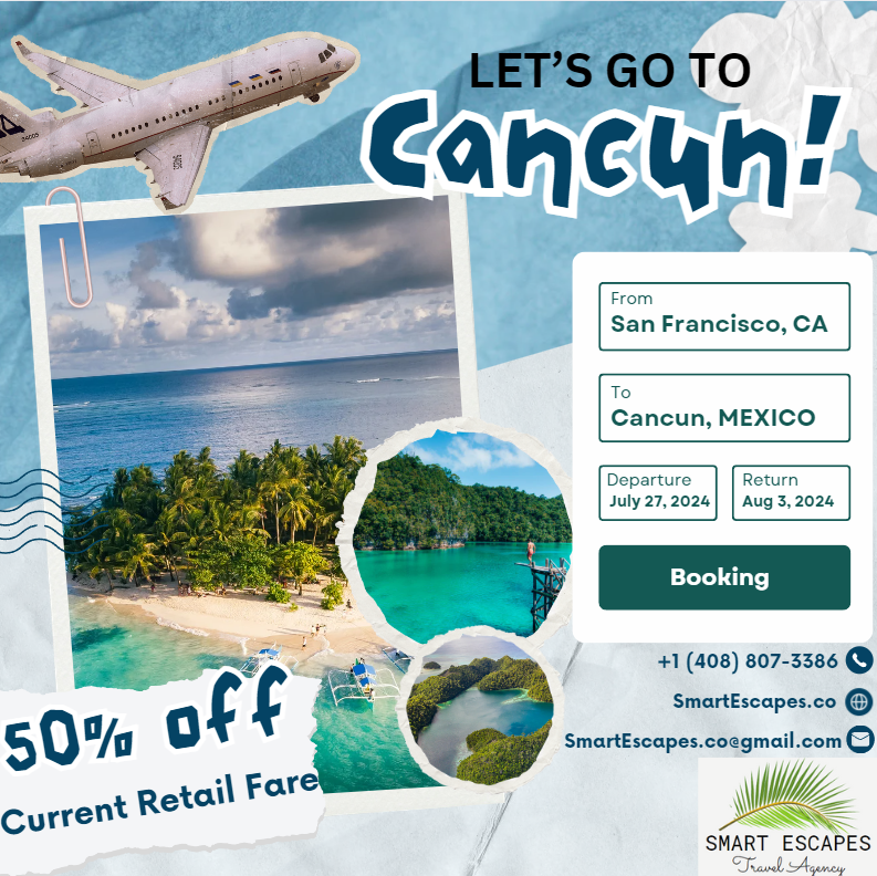♨️♨️♨️♨️HOT DEAL♨️♨️♨️♨️
50% off Current Retail Fare for Flight from San Francisco to Cancun in July 27
* * Discounted Flights is ONLY valid when combining with any hotel options

#CancunGetaway #VacayGoals #SunSandSea #BeachBliss #TravelDeals 🏖️