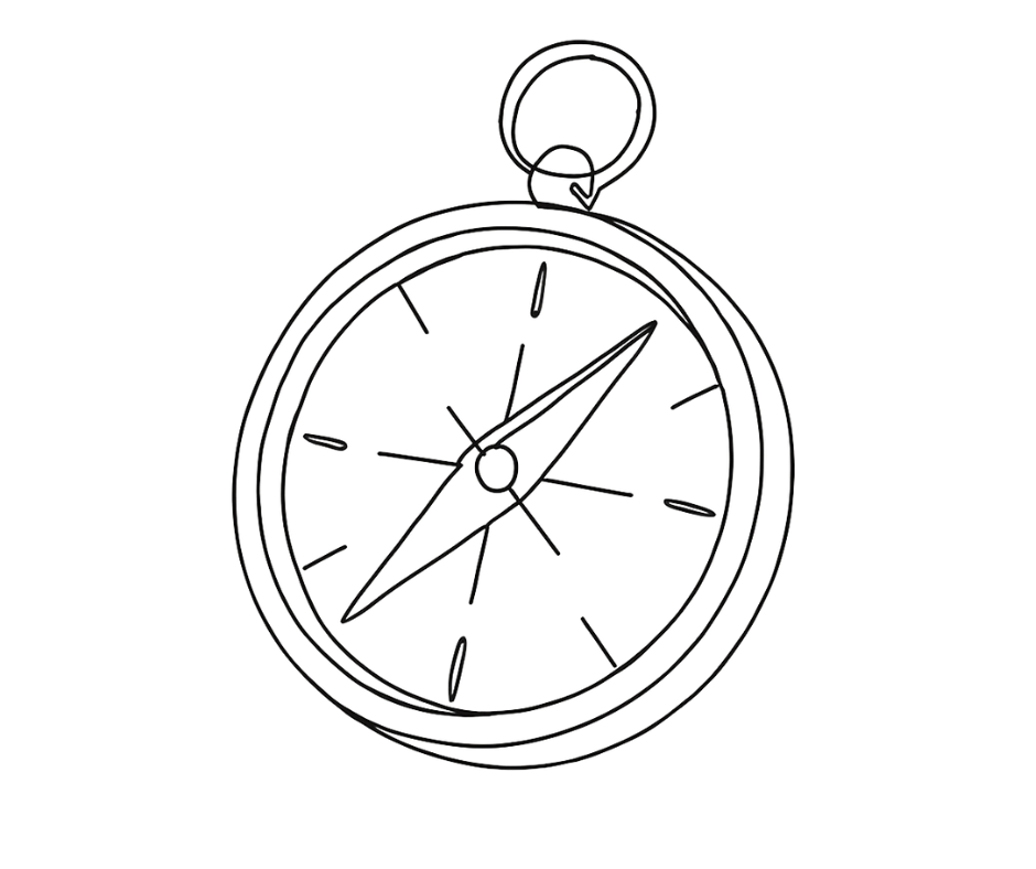 Line drawing of a pocket watch with a ring at the top.